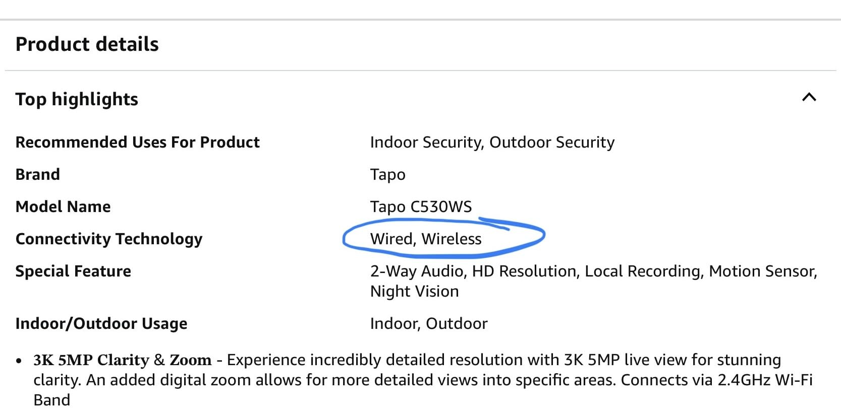 Tapo 3K+ Outdoor Pan/Tilt Security Wi-Fi Camera, C530WS, Wired | 360 View, Free Person/Vehicle Detection, Starlight Color Night Vision, IP66, Sound&Light Alarm, Works w/Alexa & Google Home customer photo 1