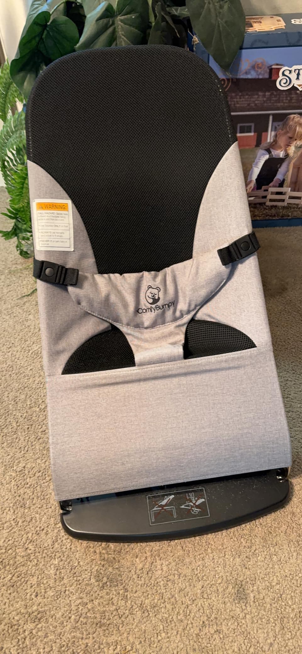 ComfyBumpy Baby Bouncer Seat, 100% Organic Cotton Fabric & Breathable Mesh, 3-Position Foldable Portable Infant Bouncer with Carry Case (8-20lbs Babies) Oatmeal customer photo 1