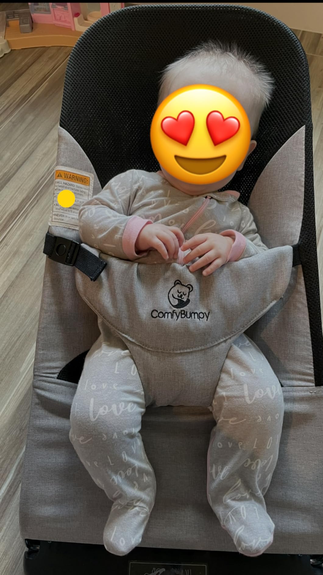 ComfyBumpy Baby Bouncer Seat, 100% Organic Cotton Fabric & Breathable Mesh, 3-Position Foldable Portable Infant Bouncer with Carry Case (8-20lbs Babies) Oatmeal customer photo 2