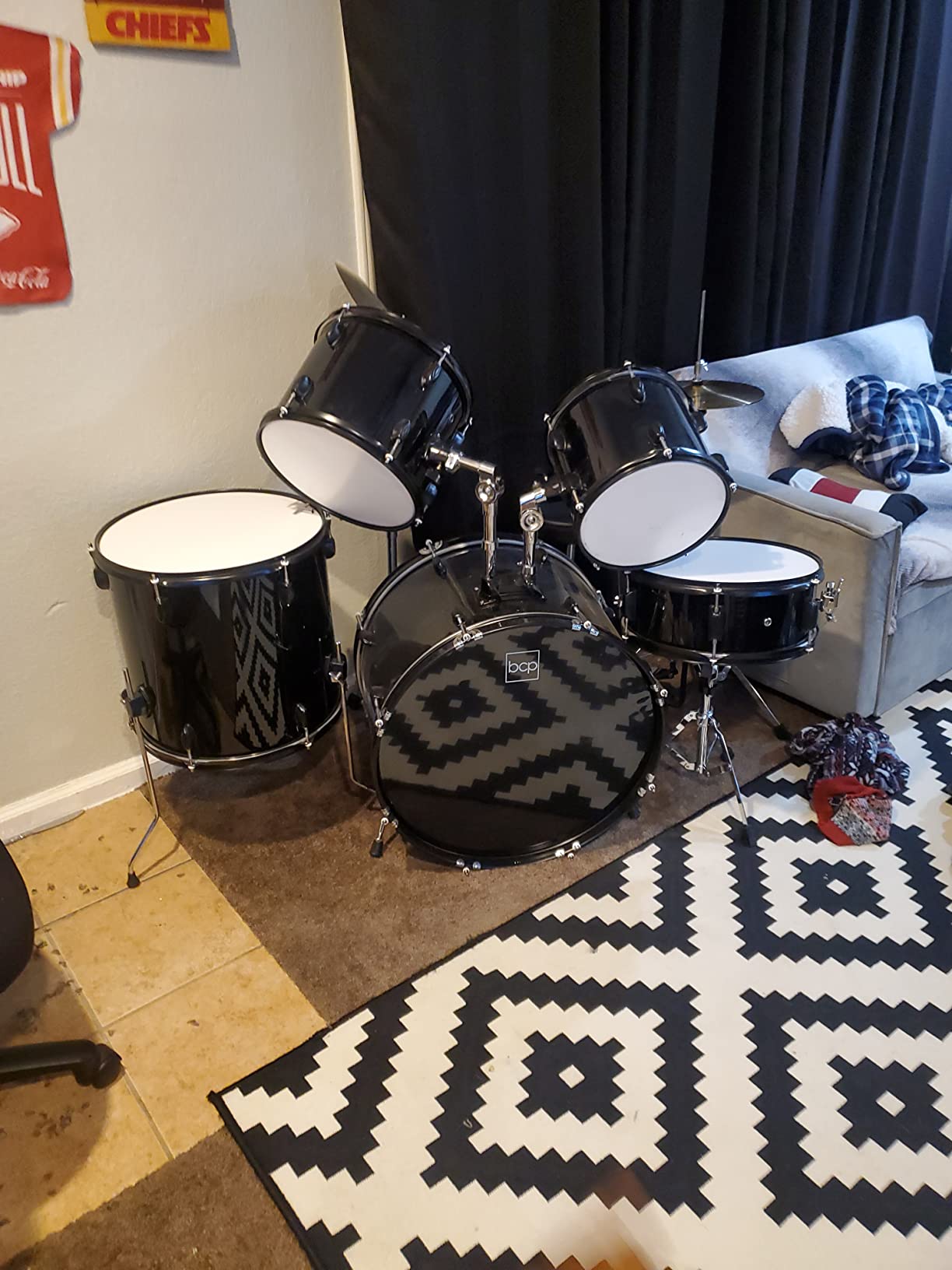 Best Choice Products 5-Piece Full Size Complete Adult Drum Set w/Cymbal Stands, Stool, Drum Pedal, Sticks, Floor Tom - Natural customer photo 2