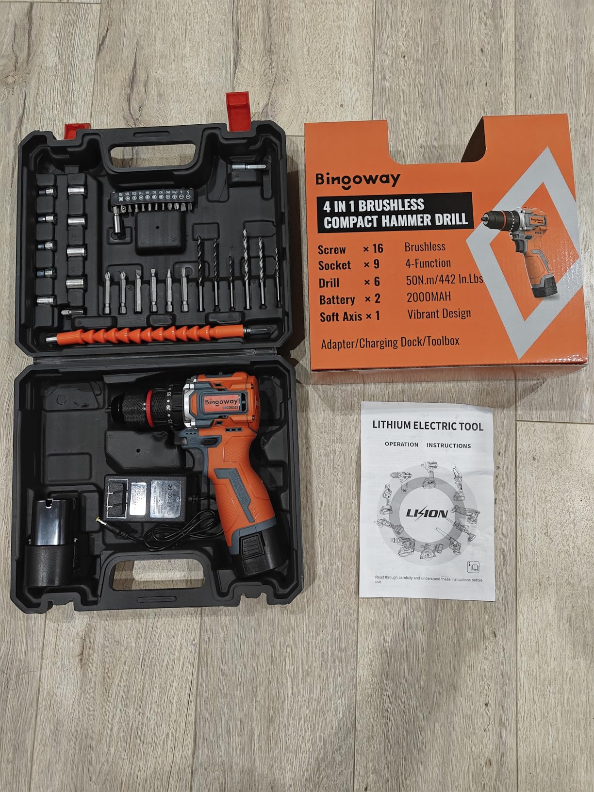 Brushless Cordless Drill Set, 16.8V 4-in-1 Electric Drill Driver with Impact Function, 50 N.m Power Drill Kit with 36 Accessories, 2 Batteries, Metal Chuck, 35 Torque Settings & Toolbox customer photo 1