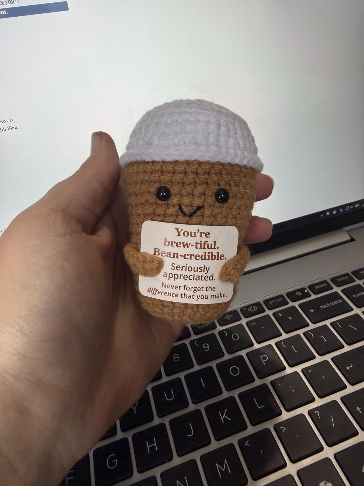 Coffee Lovers Gifts for Women, Positive Espresso Emotional Crochet | Handmade Small Appreciation Gifts for Coworker, Teacher Friends Thank You Gift with Support Message customer photo 1