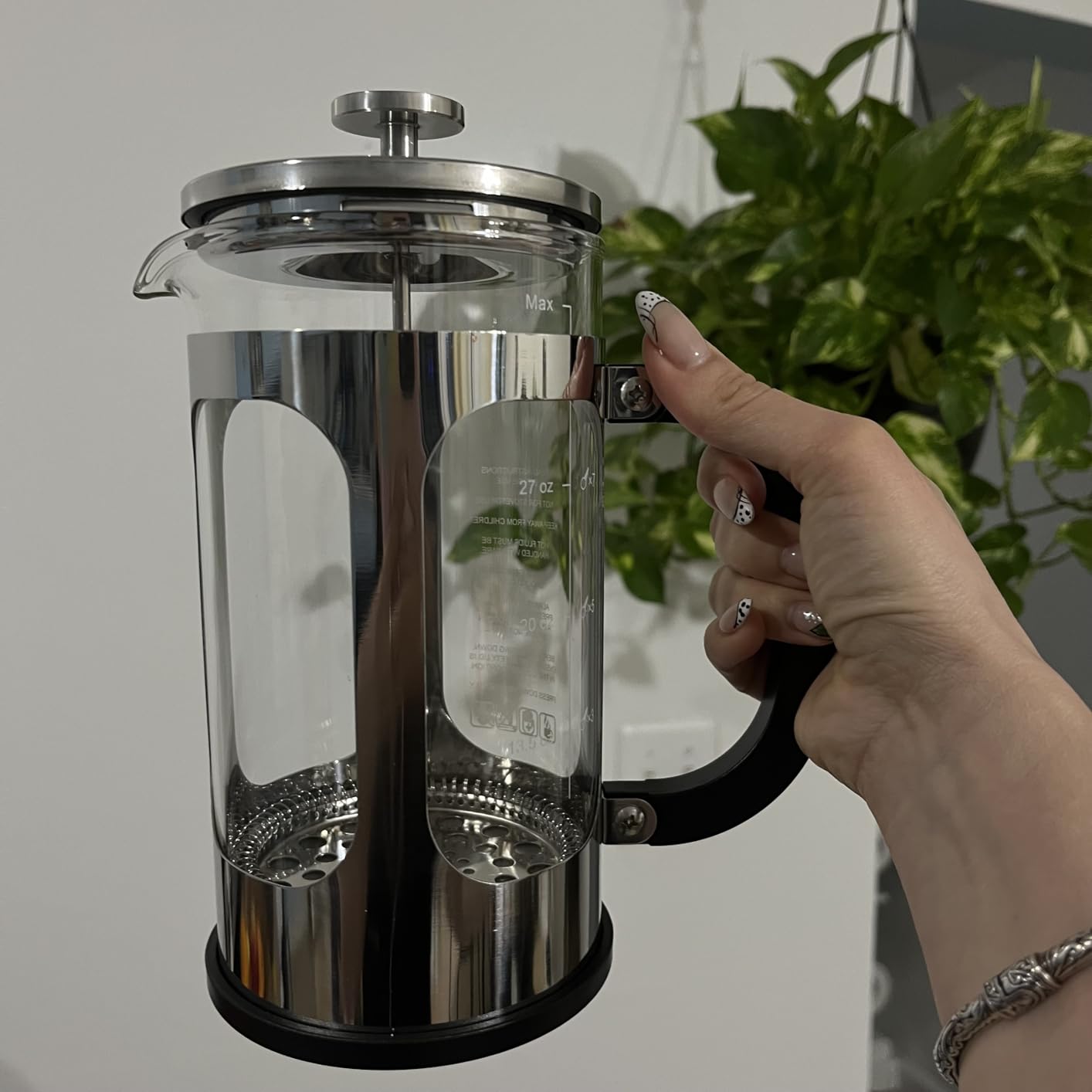 Veken French Press Coffee Maker, No Plastic Touching Cafe, 34oz 1 L Cafetera | Thickened Glass Stainless Steel Brewer, Cold Brew Pot for Kitchen, Travel, Camping, Tea, Gifts, Bar Accessories, Decor, Dark Pewter customer photo 1