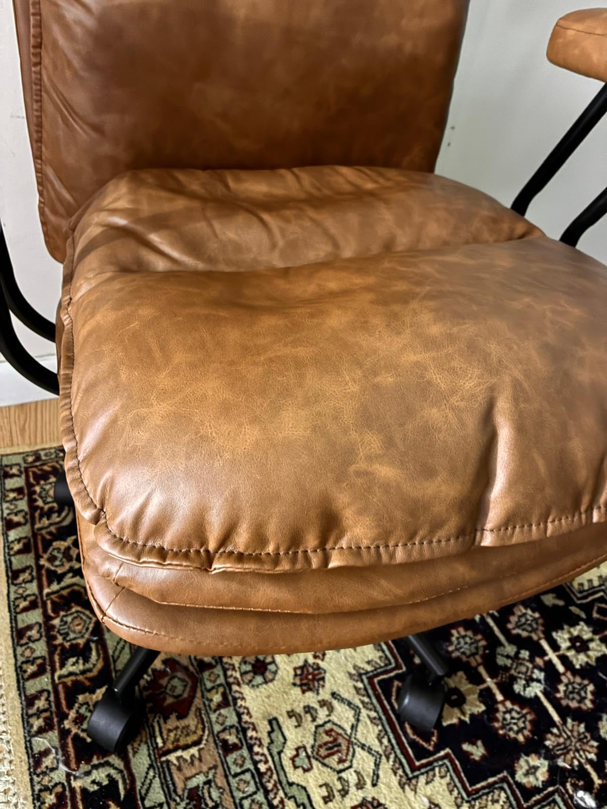 Brown Leather Office Chair with Triple-Layer Seat, Home Desk Chair, 7.3-inch Thick Cushion, Mid Back Ergonomic Support, Smooth Silent Wheels, Mid-Century Vintage Style customer photo 2