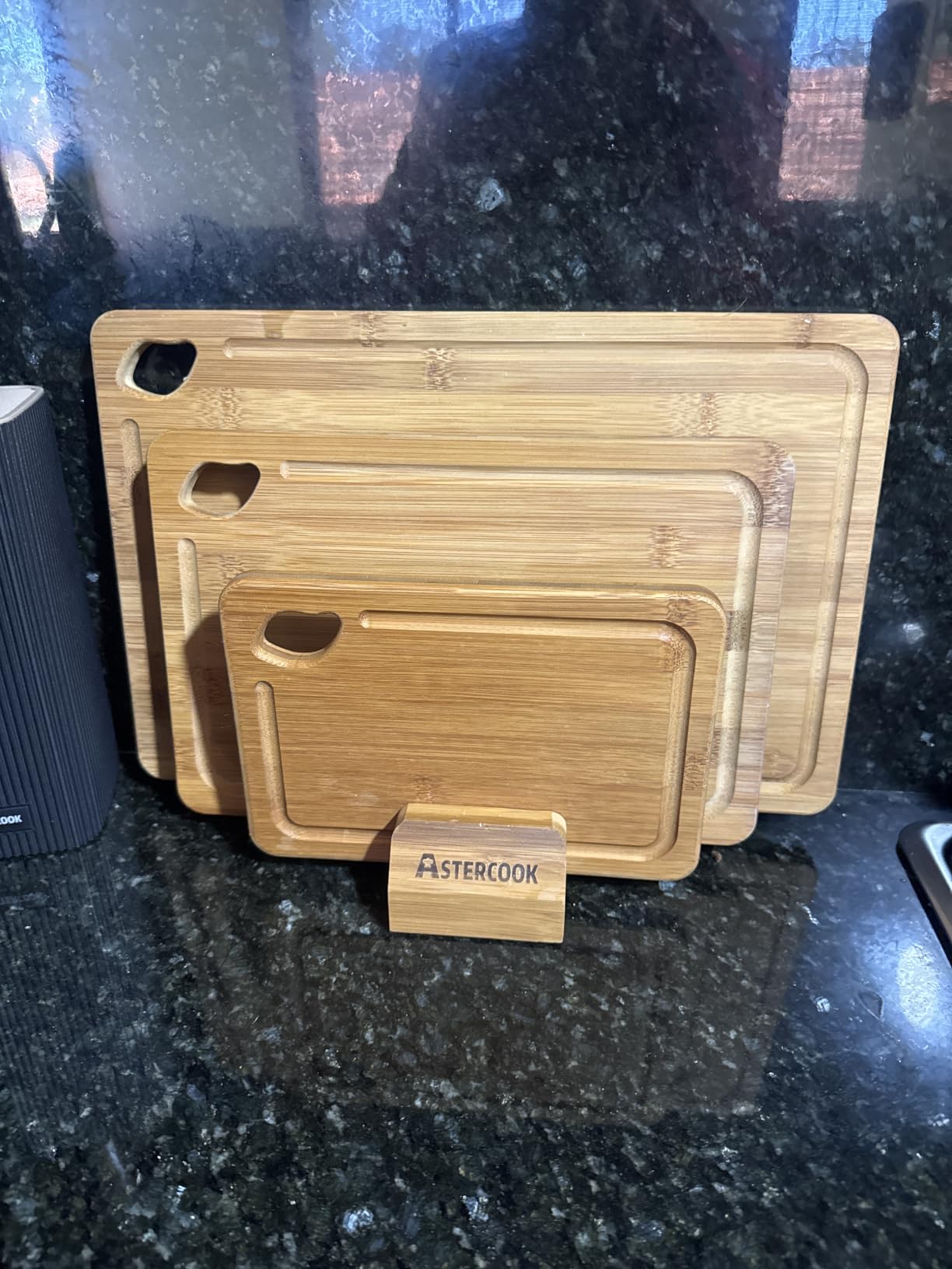 Astercook Deep-Carbonized Bamboo Cutting Boards with Wood Storage Stand customer photo 2