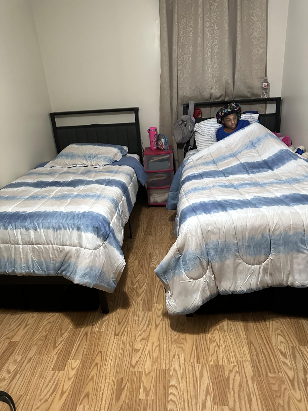 Furnulem Queen Bed Frame with Storage Drawers and Upholstered Headboard | Metal Platform Bed with Charging Station, LED Lights, 2 Tier Shelves, Fabric Drawers. No Box Spring Needed, Noise Free, Grey customer photo 1