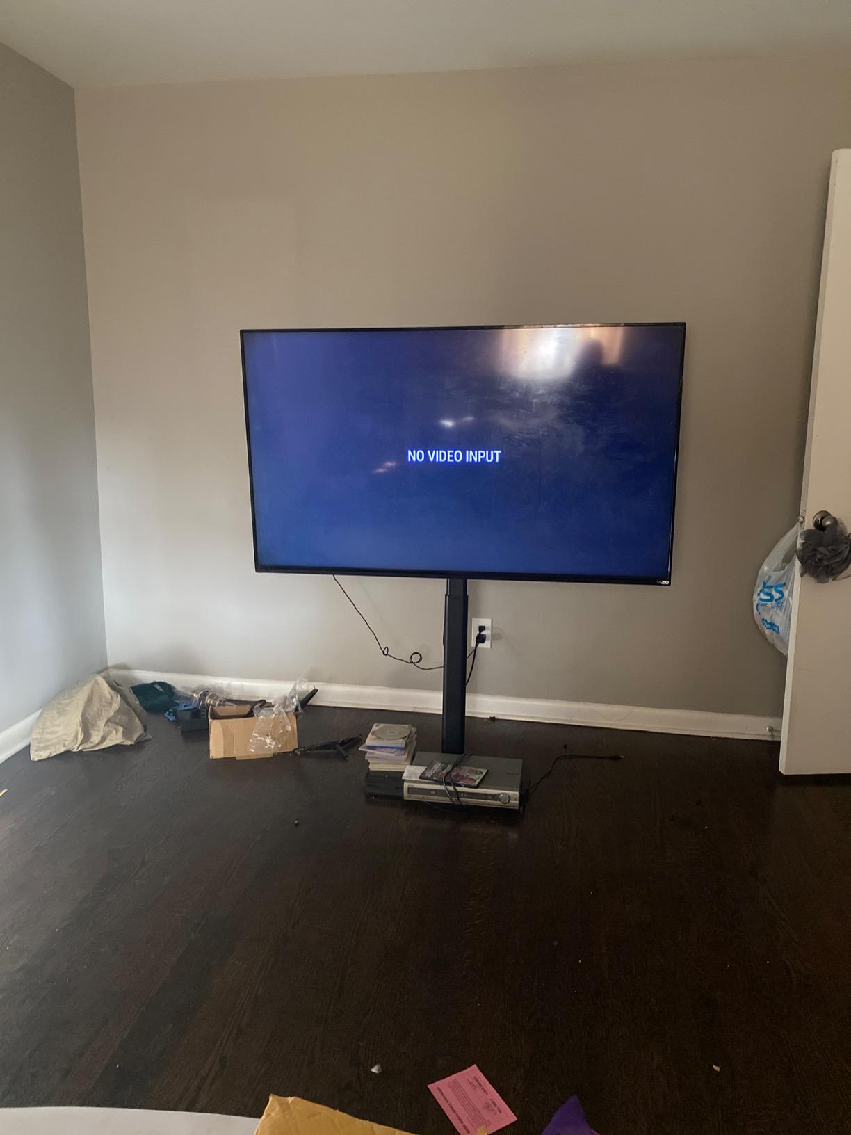 TVON Heavy Duty Floor TV Stand for 55-100 inch Large Screens | Supports up to 172 lbs (150 lbs TV + 22 lbs Shelf), Tall TV Stand with Height Adjustment and Wooden Base, White and Oak customer photo 1