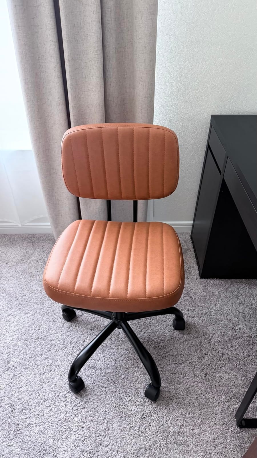 DUMOS Home Office Chair, Ergonomic Computer Desk Chair, Lumbar Support | Armless Height Adjustable, PU Leather, 360 Swivel Wheels, Small Space, Adults, New Black customer photo 2