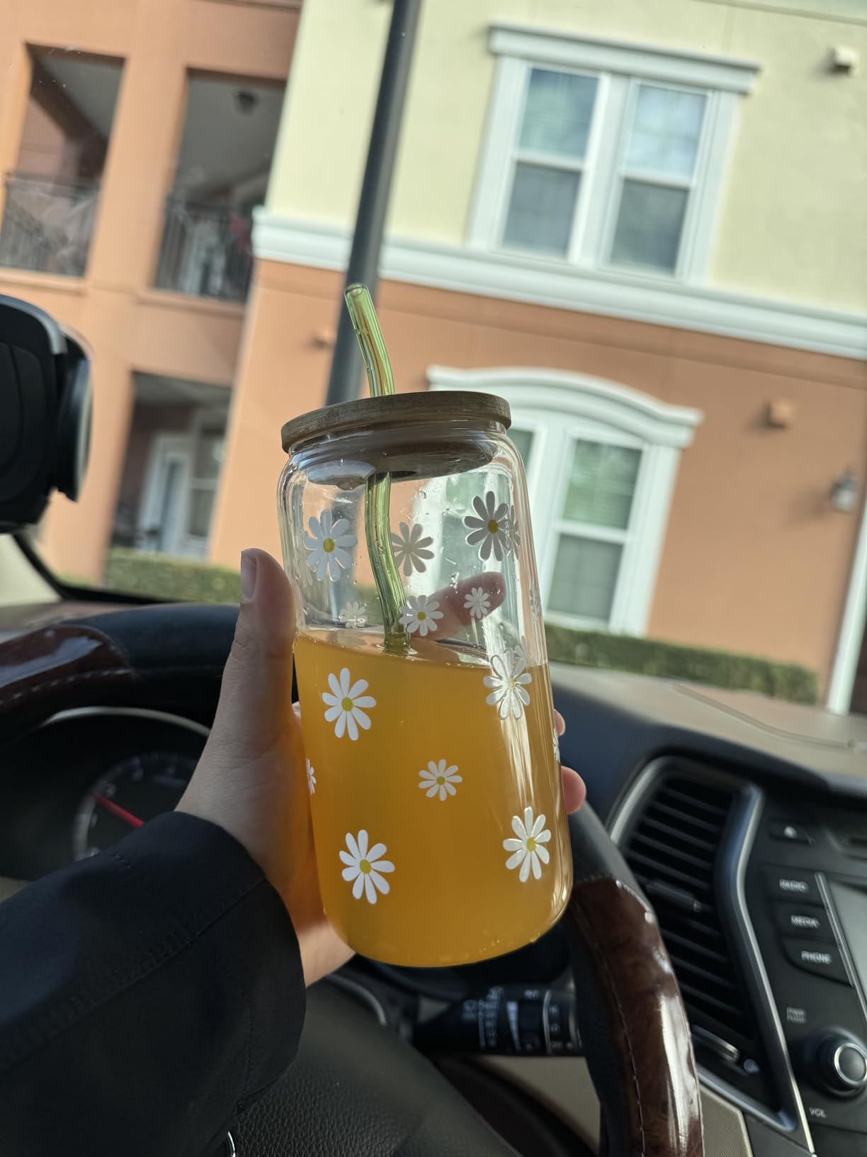 Cute Matcha Glass Cup Daisy Coffee Cups Birthday Gifts for Women | Sage Green Aesthetic Mug Tumbler with Lids and Straws for Mothers Day Thanksgiving Christmas Coffee Lover Teen Girl 16oz customer photo 1