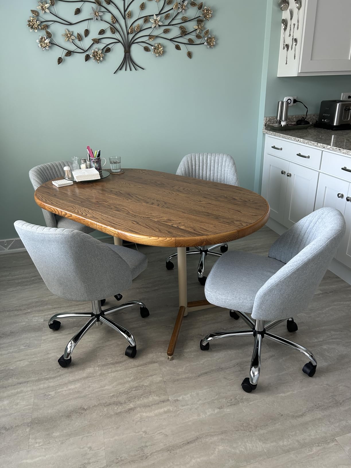 DUMOS Home Office Chair, Comfy Desk Chair with Rolling Wheels | Armless Height Adjustable, Wide Seating, Vanity Swivel Task, Bedroom Student Adults, Classic Grey customer photo 2