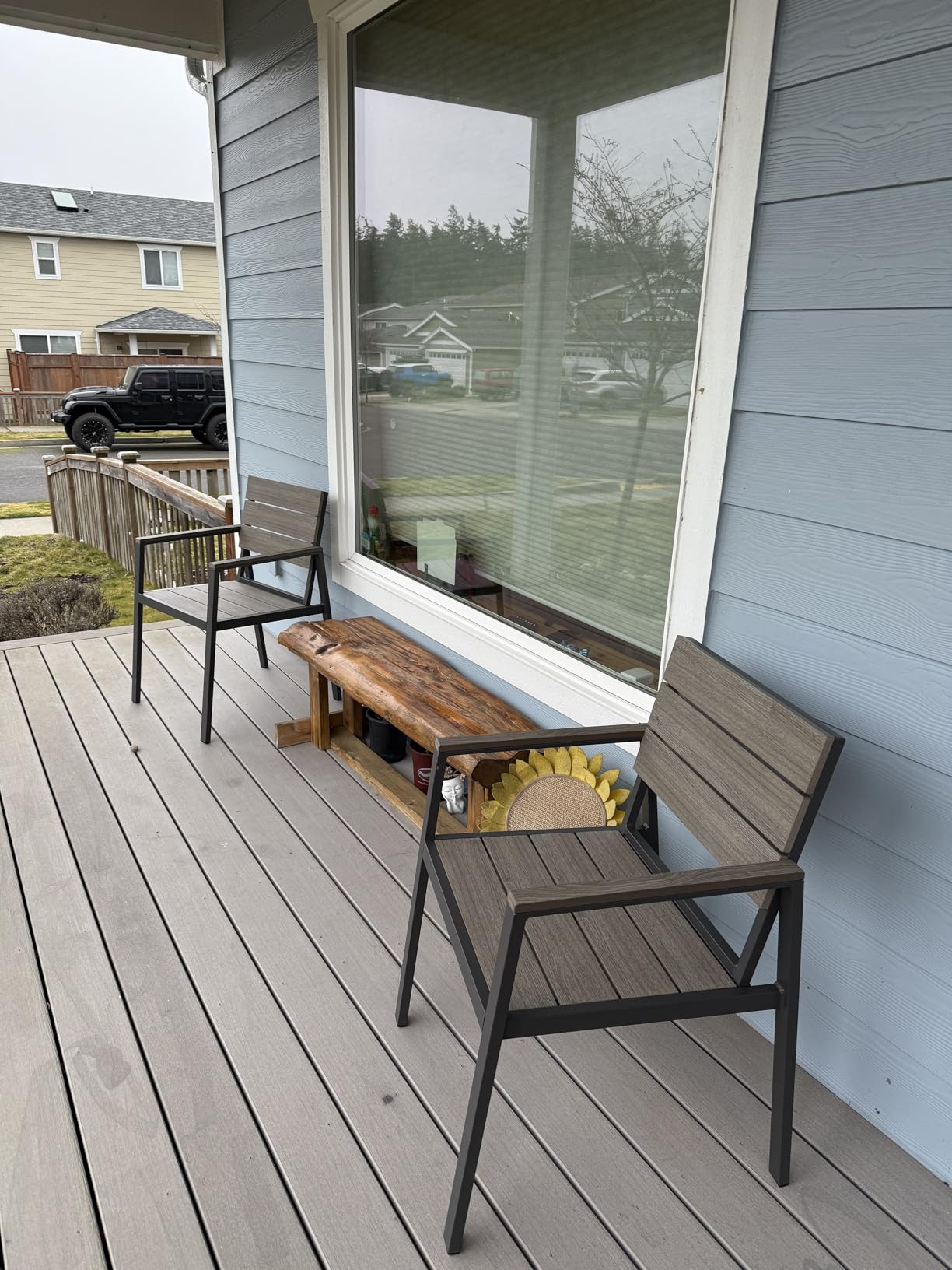 Outdoor Dining Set, Patio Table and Chairs Set with Umbrella Hole, 7 Pieces HDPS + Aluminum Patio Dining Furniture Set for Backyard, Garden (Gray) customer photo 1