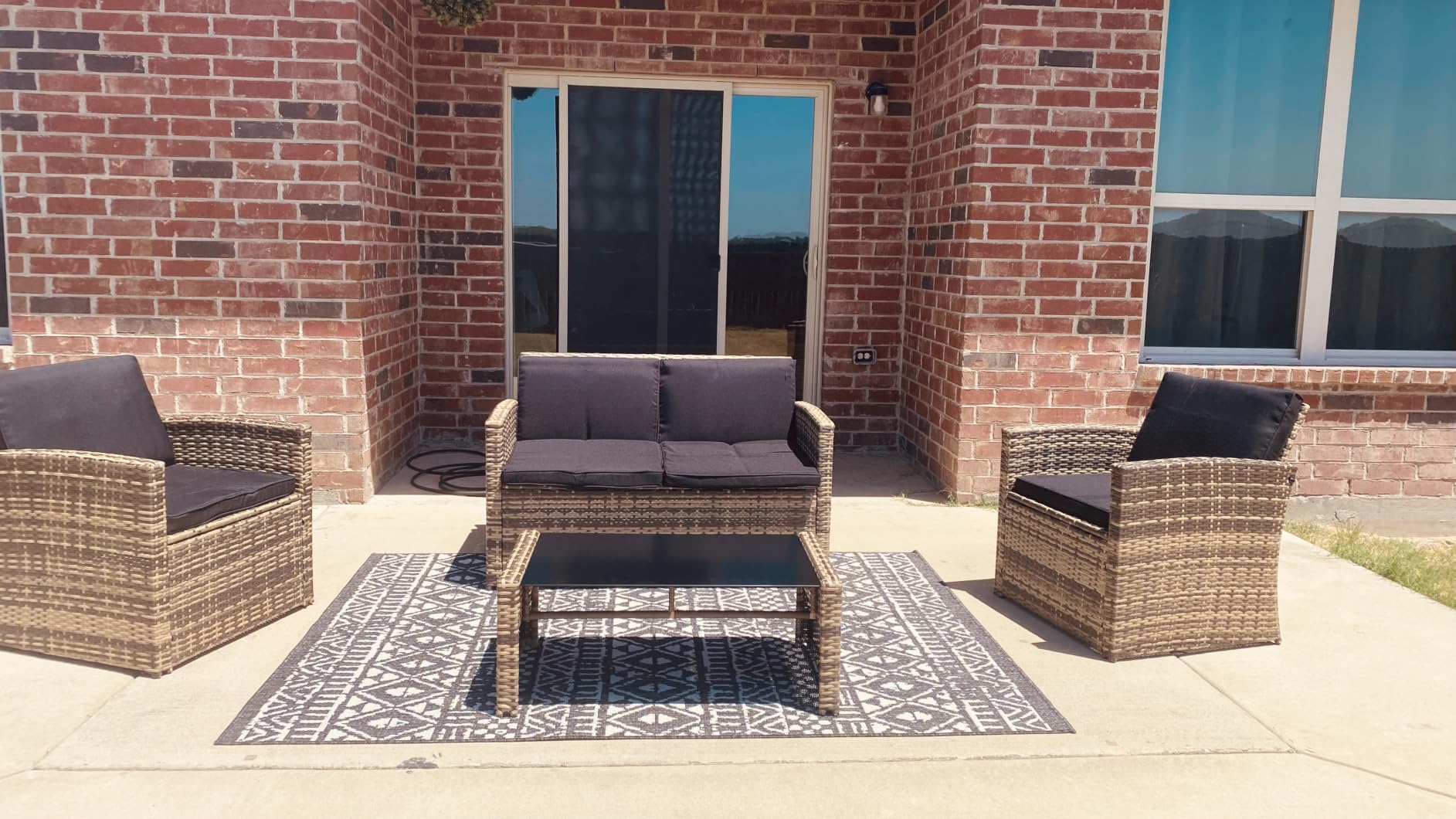 KROFEM 6 Piece Patio Furniture Set, Dining and Conversation Set | UV Treated Wicker, Machine Washable Cushions, 6 Seats, 2 Ottomans, Dining Table, Rustproof Frame, Black customer photo 1
