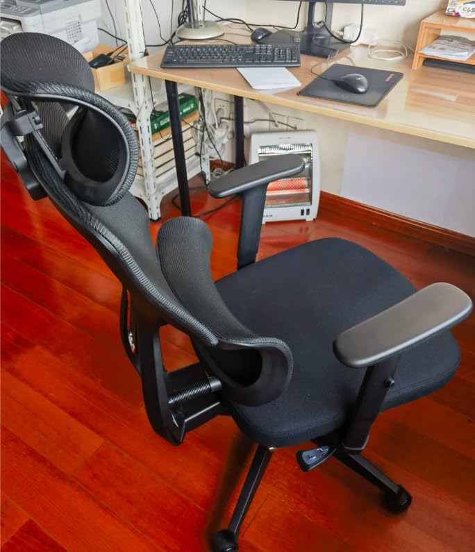 Ergonomic High Back Mesh Office Chair, Lumbar Support (Black) | Smooth 90° to 135° recline for work, read, or rest. Swivel big and tall gaming Chair. Adjustable armrest headrest height. customer photo 2