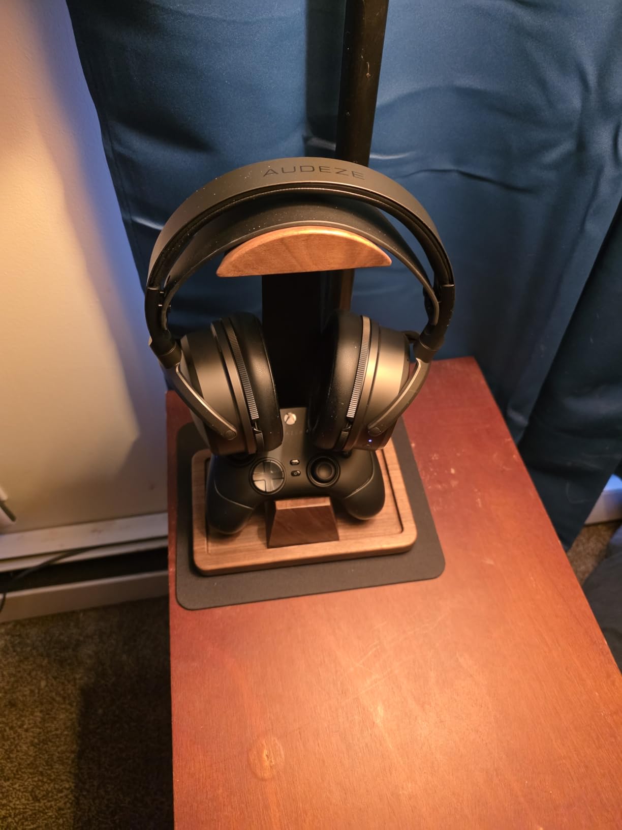 UPERGO Walnut Headphone Stand with Controller Holder & Storage Base | Solid Wood Grain, Gear & Charger Storage, Gamer Gift for PS5 Xbox Controllers, Desk Accessories customer photo 2