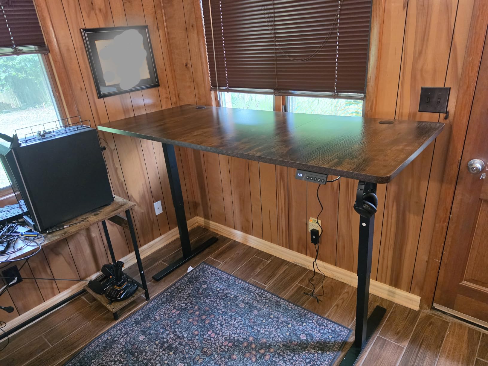 Electric Standing Desk Adjustable - 63x30 Inch Sit Stand Desk with 1 Inch Thick Tabletop, Double Beam Frame, 3 Memory Height Adjustment, Cable Management for Home Office customer photo 1