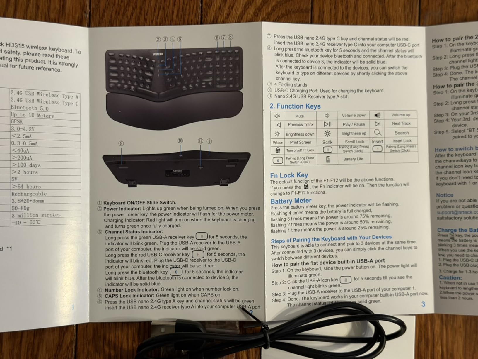 Arteck Ergonomic Keyboard with Cushioned Wrist Palm Rest, Multi-Device Wireless Bluetooth with USB-A USB-C Receiver Comfortable Ergonomic Split Keyboard, for Windows Computer Laptop PC Tablet customer photo 1