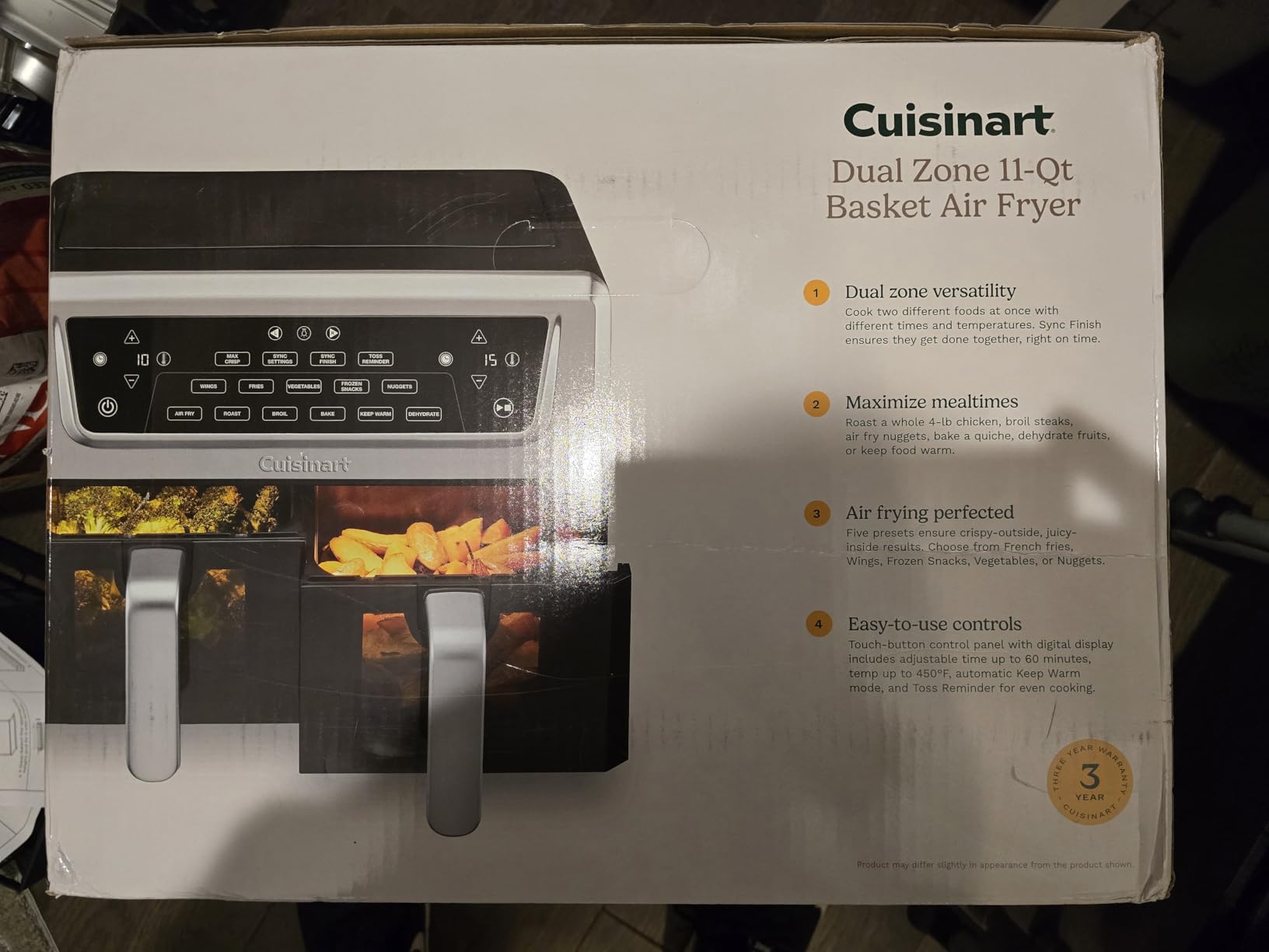 Cuisinart Dual Basket Air Fryer, Two Baskets 11 Qt in Total, 6 Functions: Air Fry, Roast, Bake, Broil, Dehydrate & Keep Warm, Features Sync Finish & Sync Settings, Toss Reminder & Auto-Pause, ADZ-112 customer photo 1