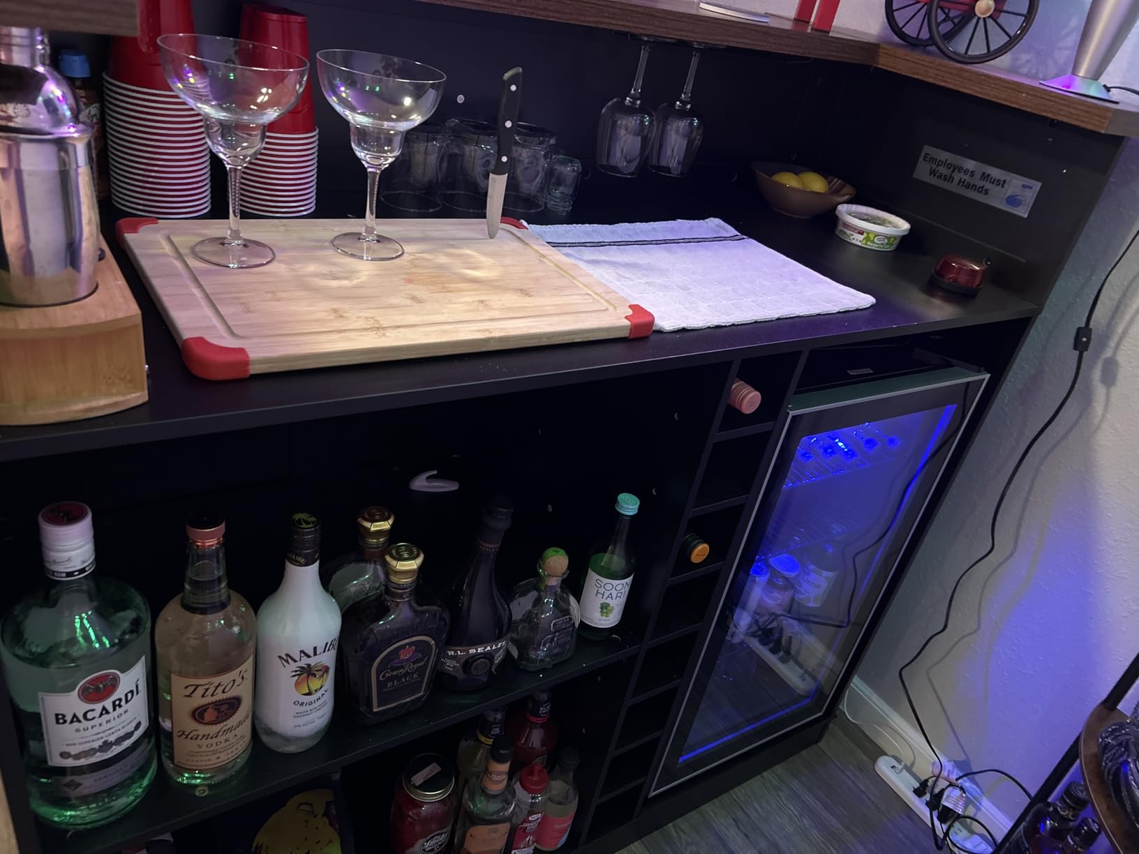 GDLF L-Shaped Home Bar Cabinet with Fridge Space, Oversized Basement Bar | Seats 5+ Guests, Premium Wood-Grain Finish, Sculpted Edge Details, Fridge Space & Wine Storage customer photo 1