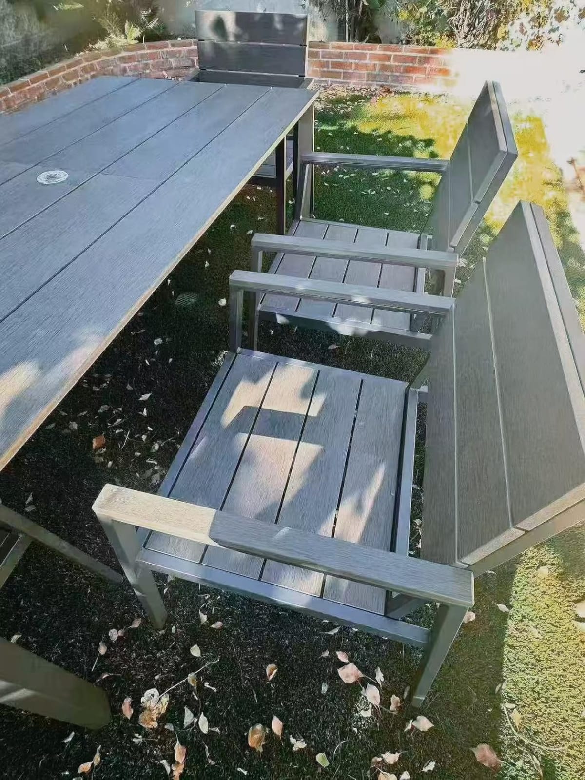 Outdoor Dining Set, Aluminum Patio HDPS Outdooor Table and Chairs Set with Umbrella Hole, All Weather Patio Furniture Set, Patio Dining Table Set ,Gray & Teak ,7 Pieces customer photo 2