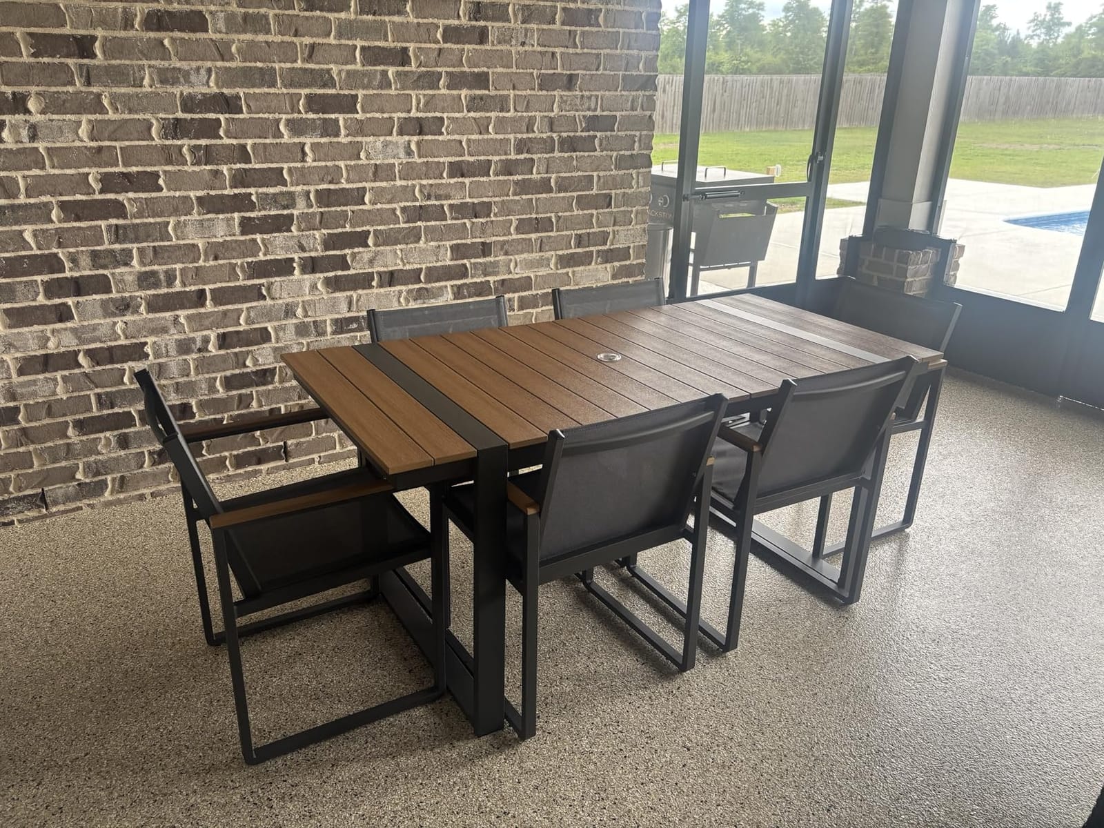 Outdoor Dining Set, 7 Piece Aluminum Patio Furniture Set | Weather Resistant Outdoor Table and Chairs, HDPS Tabletop with Umbrella Hole, Textilene Mesh Chairs customer photo 1