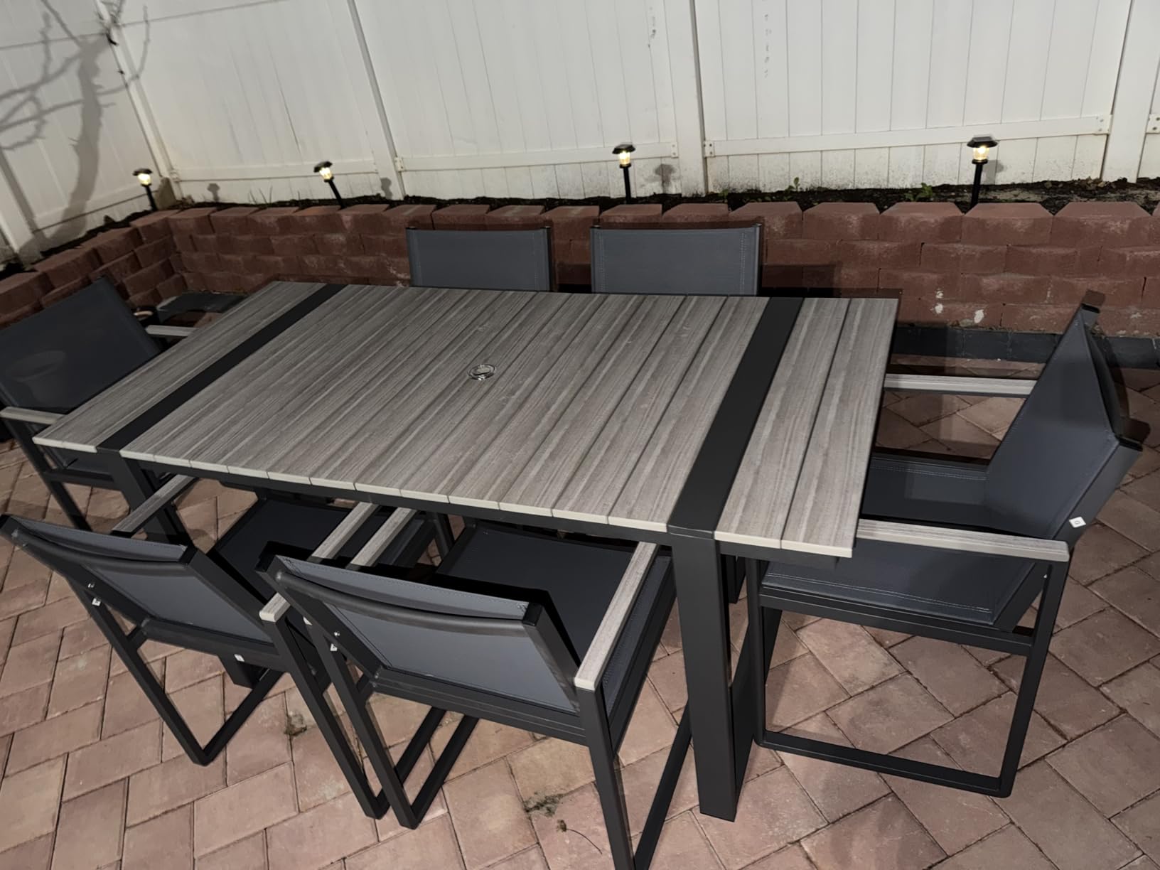 Outdoor Dining Set, 7 Piece Aluminum Patio Furniture Set | Weather Resistant Outdoor Table and Chairs, HDPS Tabletop with Umbrella Hole, Textilene Mesh Chairs customer photo 2