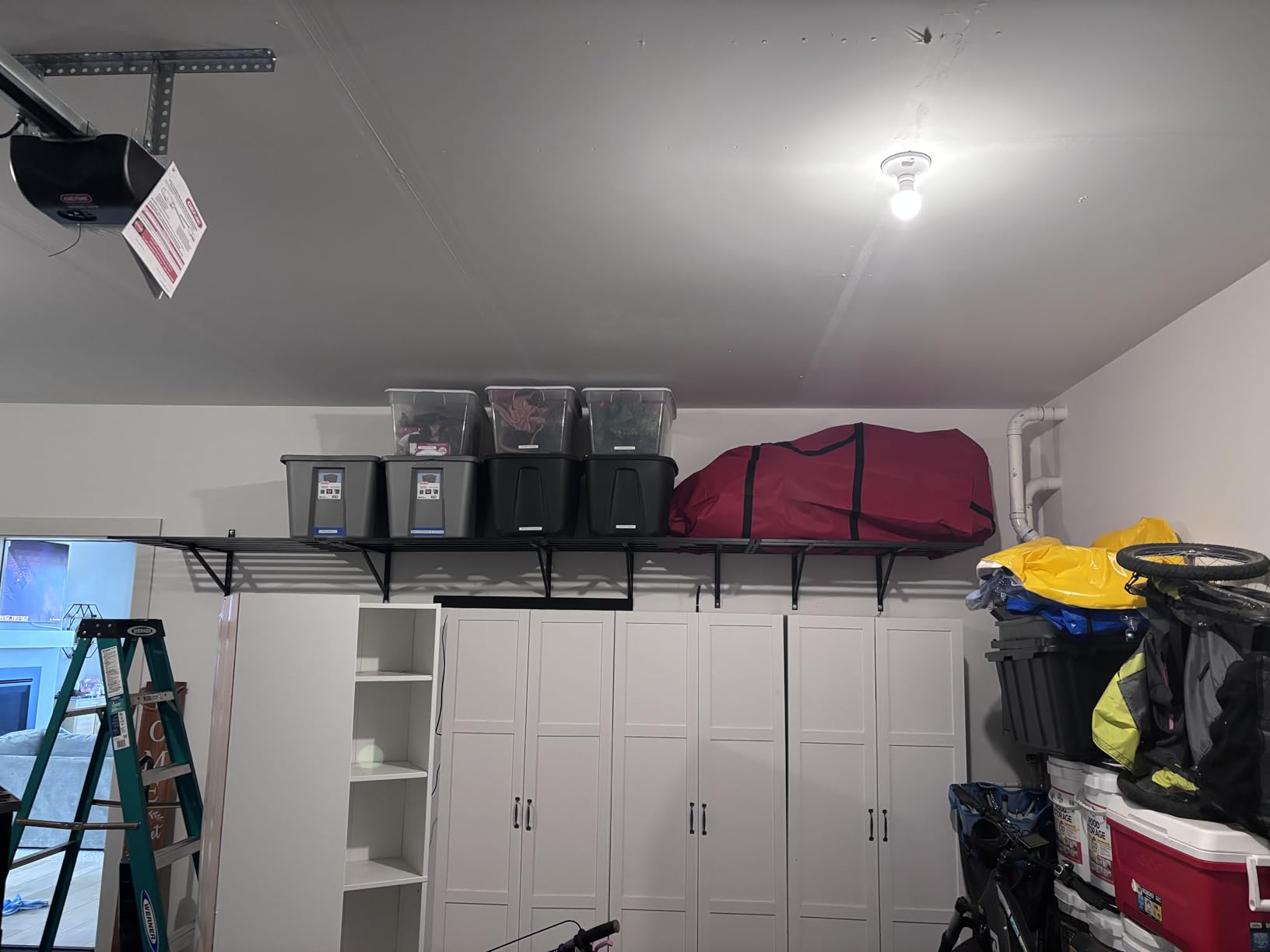 fleximounts 2-pack 2x6ft heavy duty garage wall shelving, 1200lbs capacity, garage shelving wall mounted with 8 hooks, storage for power tools, garden supplies, storage bins, lite series customer photo 2