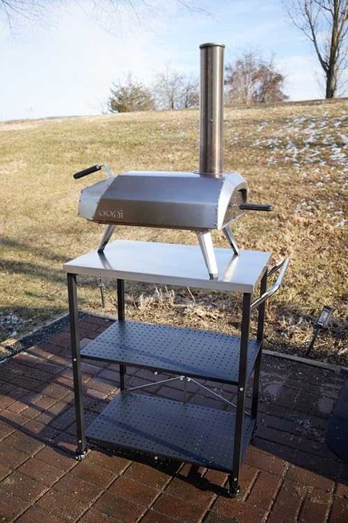 3-Tier Folding Outdoor Grill Table, Rolling Pizza Oven Table with 27