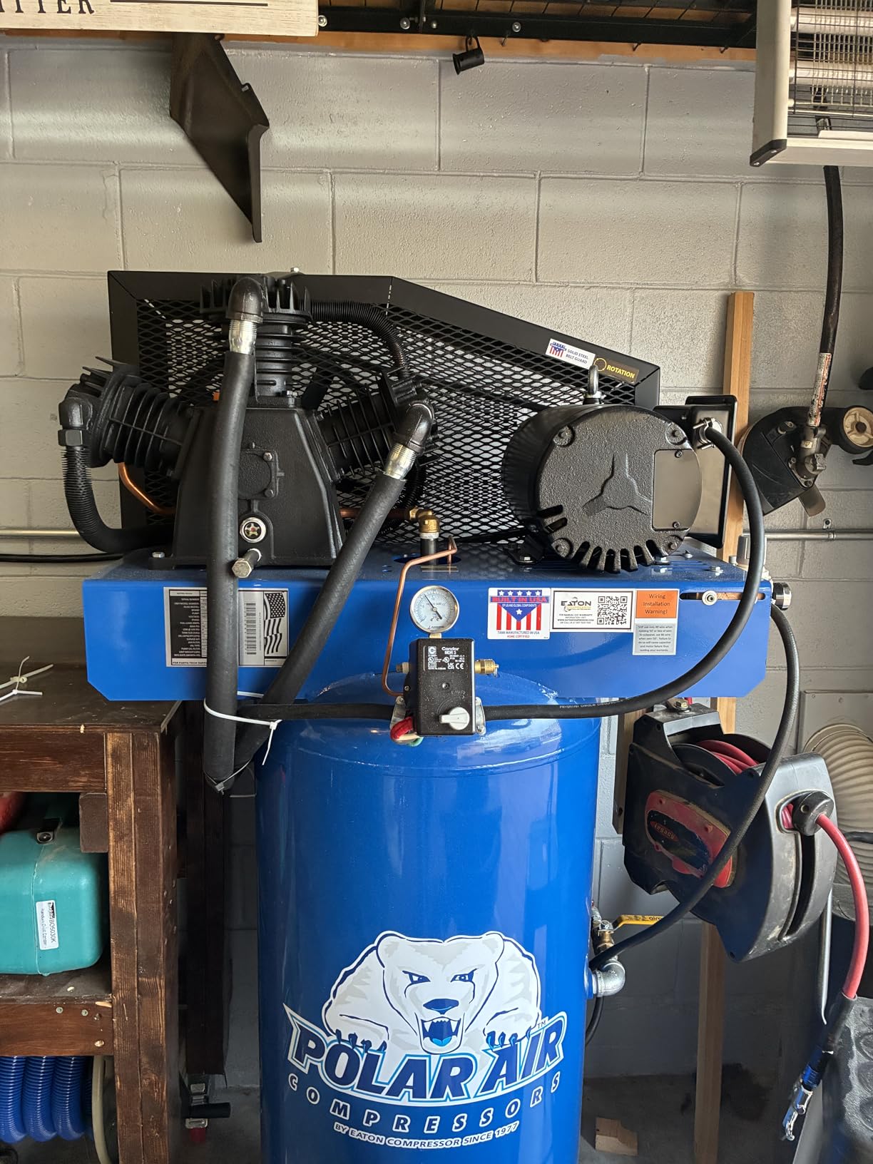 Industrial 3-Cylinder Silent Air Compressor, 5HP 60Gal 19CFM 230V, Vertical 2-Stage, Single Phase, Splash Lube Pump & Isolator Pads, Assembled in the USA customer photo 1