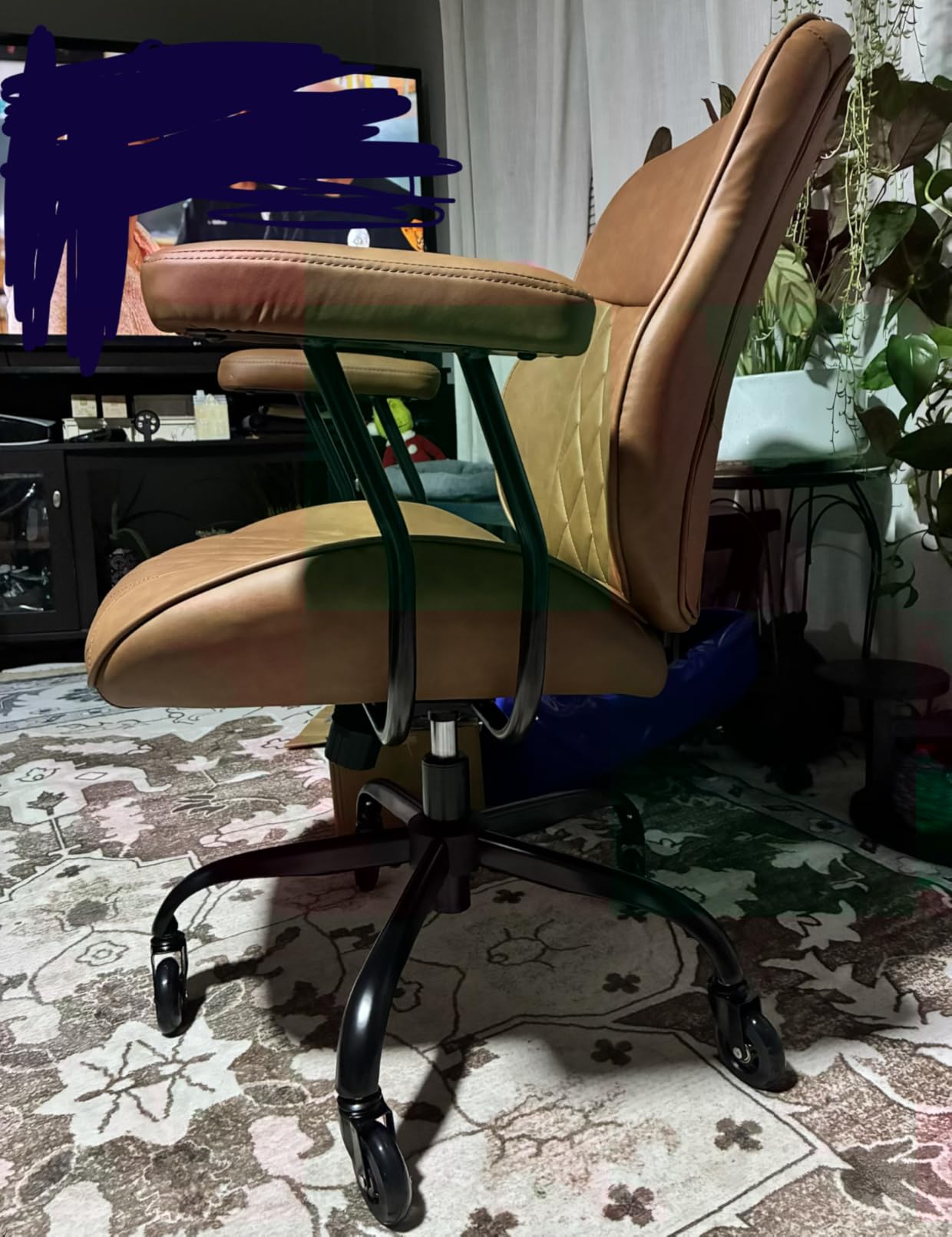 BEWISHOME Brown Leather Office Chair with Quiet Rubber Wheels | 380 lb Capacity, 22