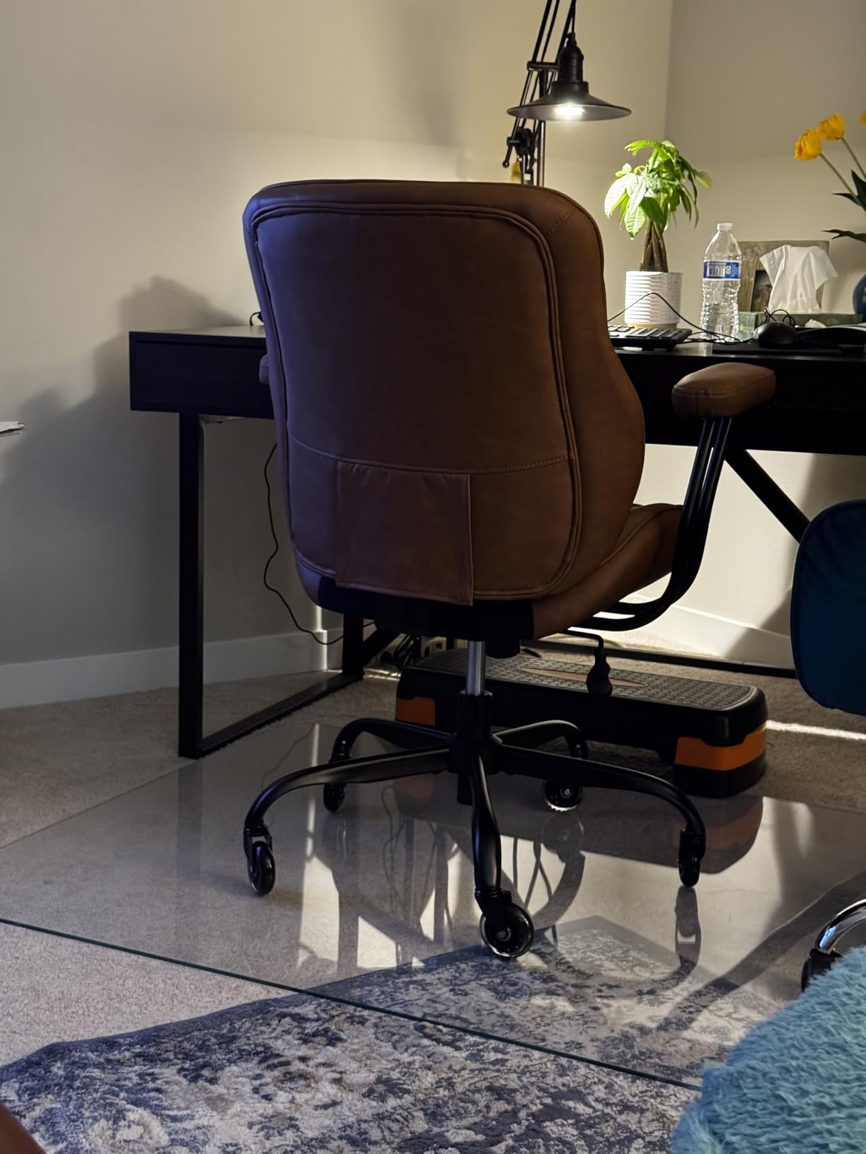 BEWISHOME Brown Leather Office Chair with Quiet Rubber Wheels | 380 lb Capacity, 22