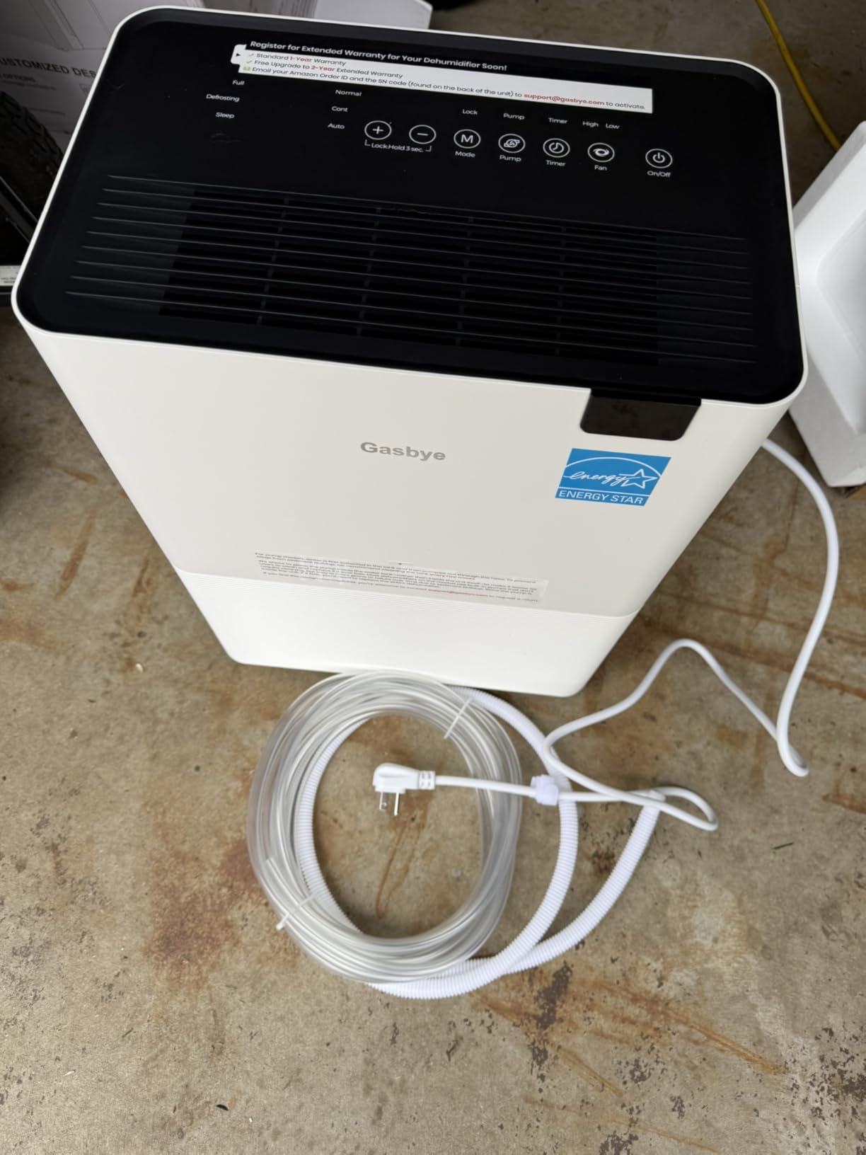 Gasbye Energy Star 2026 Dehumidifier with Replaceable Pump for Basement - 44dB Quiet, Easy to Clean & Clog-Free, Max 75 Pints/Day, 16.5ft Drain Hose, Auto Shut-Off, Auto Restart, White customer photo 2