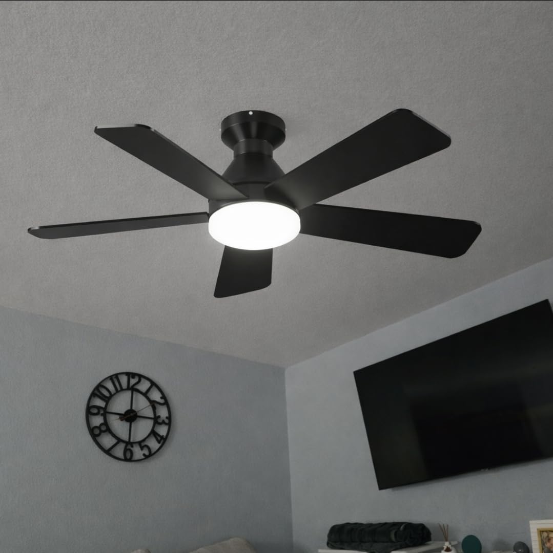 Amico 42 Inch Smart Ceiling Fans with Lights, Low Profile, Alexa, Black | Remote/Alexa Voice Control, 6 speeds, Dimmable 3CCT Light, Quiet Reversible DC Motor, Timer, Memory, Flush Mount for Bedrooms customer photo 1