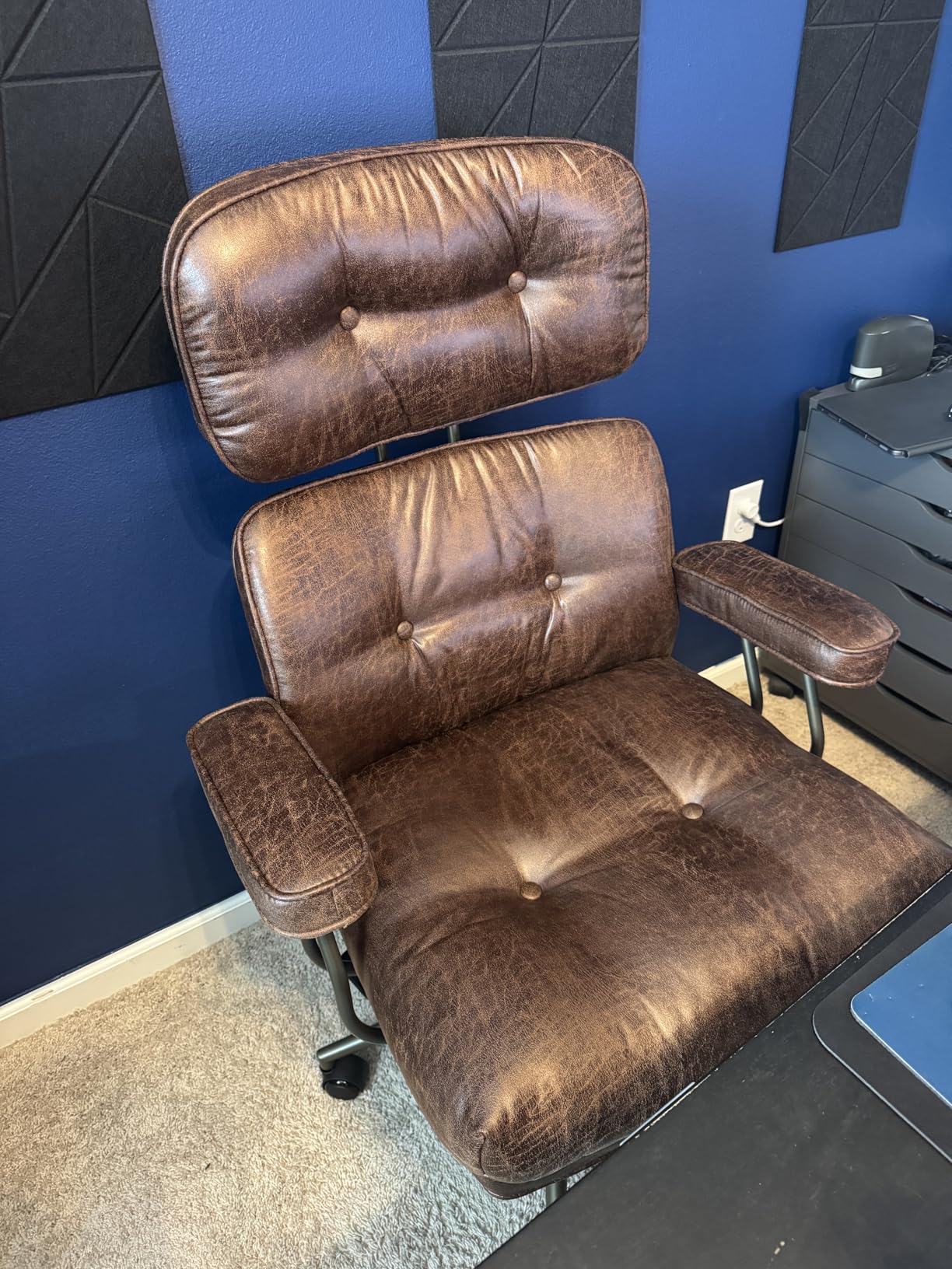 ovios Ergonomic Office Chair, High Back Faux Leather Executive Chairs with Thick Cushion, Comfy Mid-Century Modern Swivel Rolling Computer Armchair (Brown, Suede Leather) customer photo 2