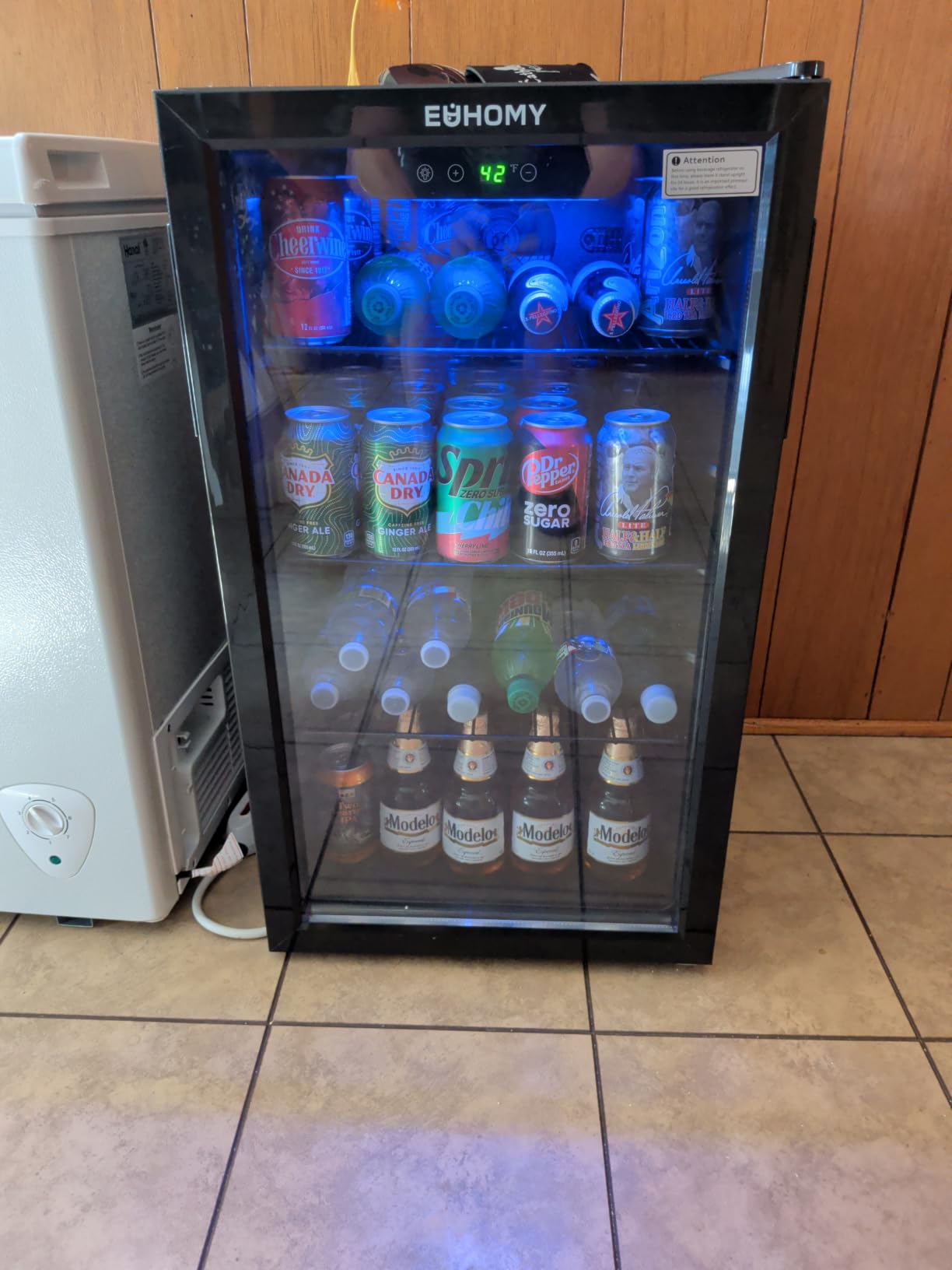 EUHOMY 130 Can Mini Fridge, Beverage Refrigerator with Glass Door, Silver | 3.2 Cu.ft Capacity, 37°F to 61°F, Compressor Cooling, Digital Temperature Control, Removable Shelves, Home Bar Office Use customer photo 2