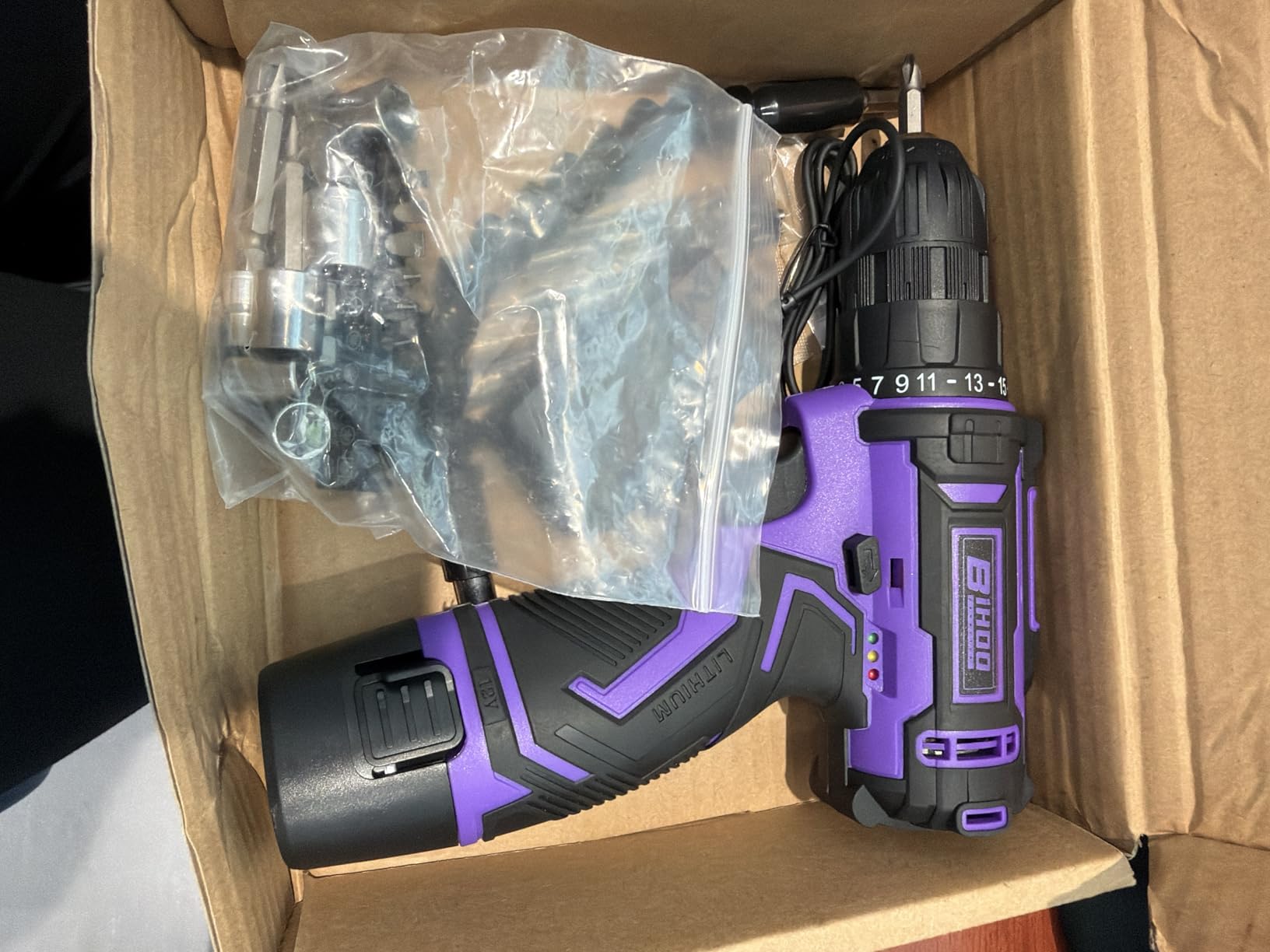 Gray 12V Cordless Drill with 2000mAh for Wood Metal Plastic | 25+1 Torque Settings, 25Nm, 3/8
