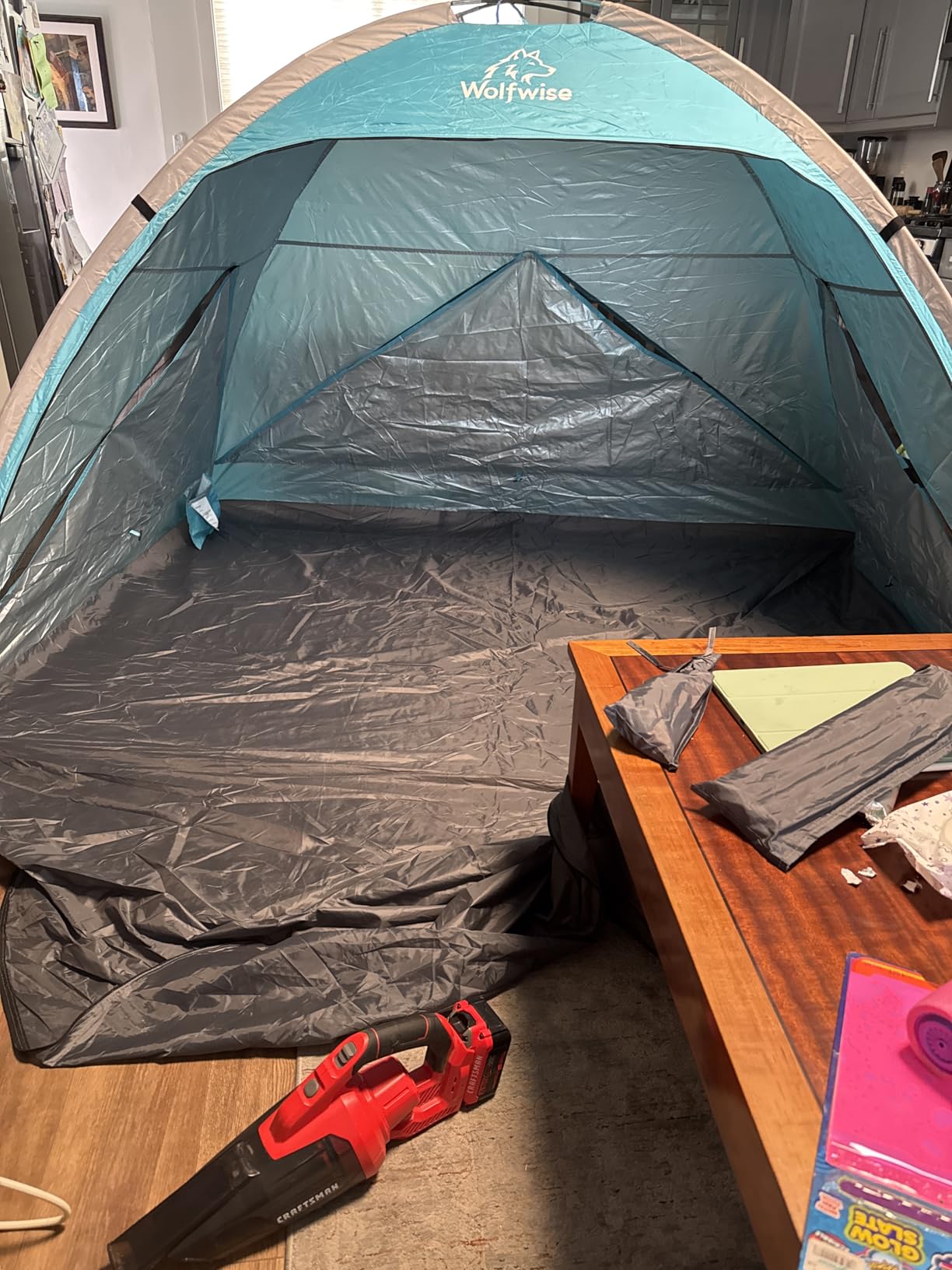 Wolfwise Beach Tent Sun Shelter Portable, Large 3-4 Person Sunshade Cabana | Shade Beach Essentials, UPF 50+ UV Protection & Easy Setup, Mesh Windows & Lightweight Carrying Bag customer photo 1