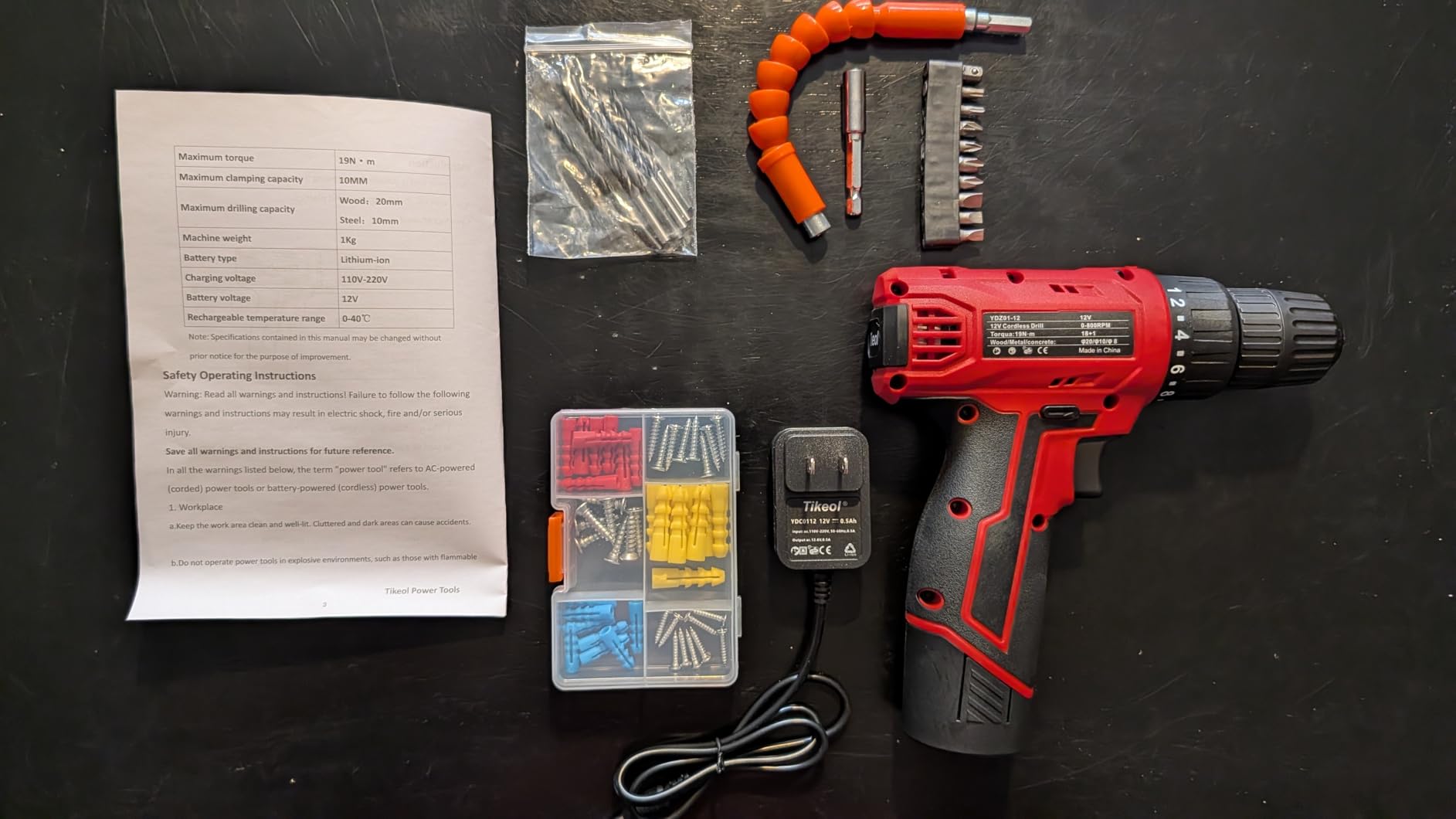 12V Cordless Drill Set with Battery & Charger, Electric Power Drill with Pure Copper Motor, 180 In-lbs Torque, 18+1 Clutch, 3/8