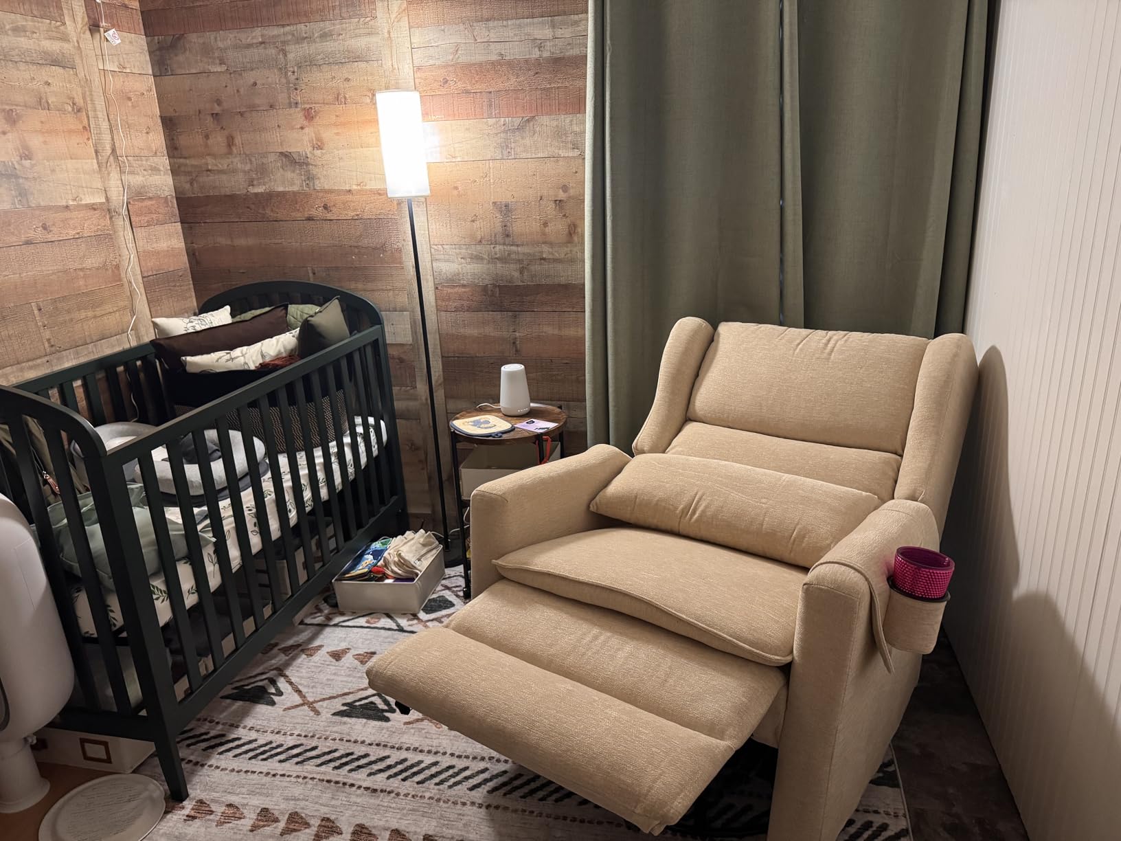 Power Recliner Chair, Oversized Swivel Rocker Recliner with Adjustable Headrest, Nursery Rocking Chair with Lumbar Cushion for Living Room, Grey customer photo 2