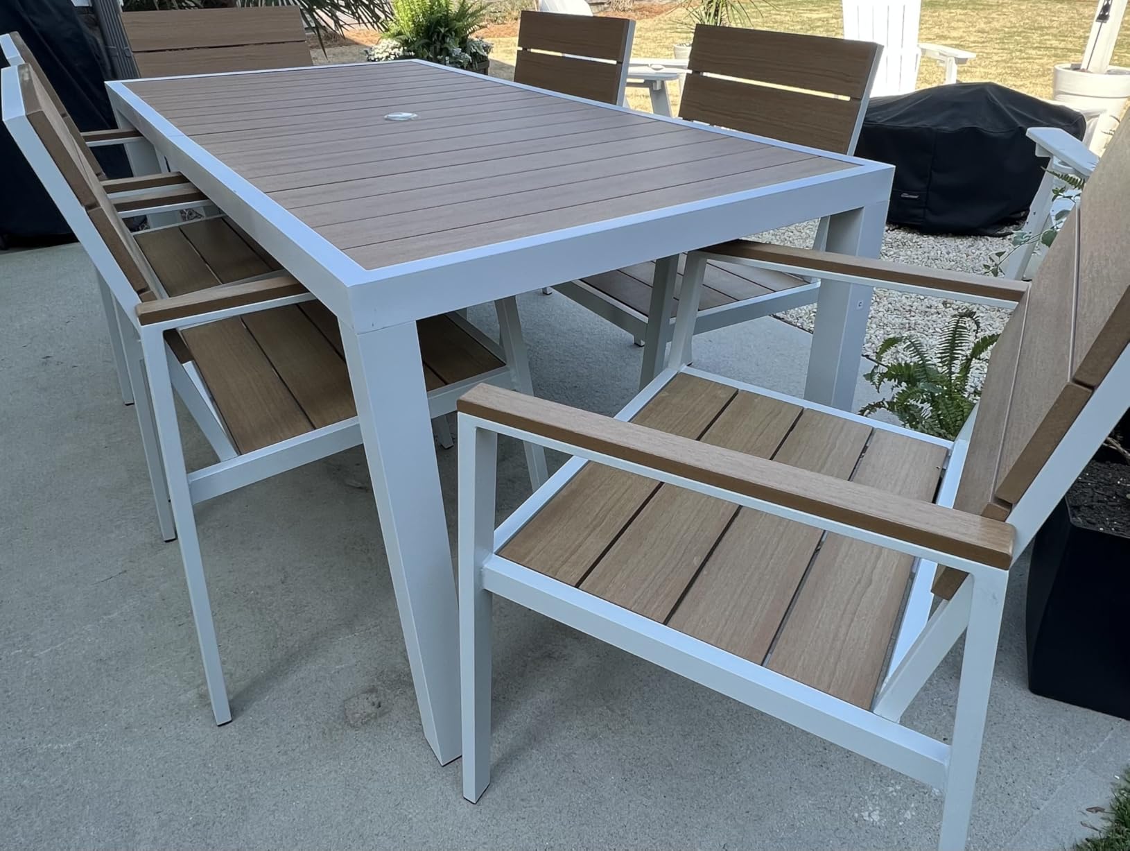 Vexwalx 7-Piece Outdoor Dining Set, Aluminum Dining Table Set for 6, Patio Table and Chairs Set with Umbrella Hole, All Weather HDPS Outdoor Table and Chairs for 6 (Gray-Teak) customer photo 1