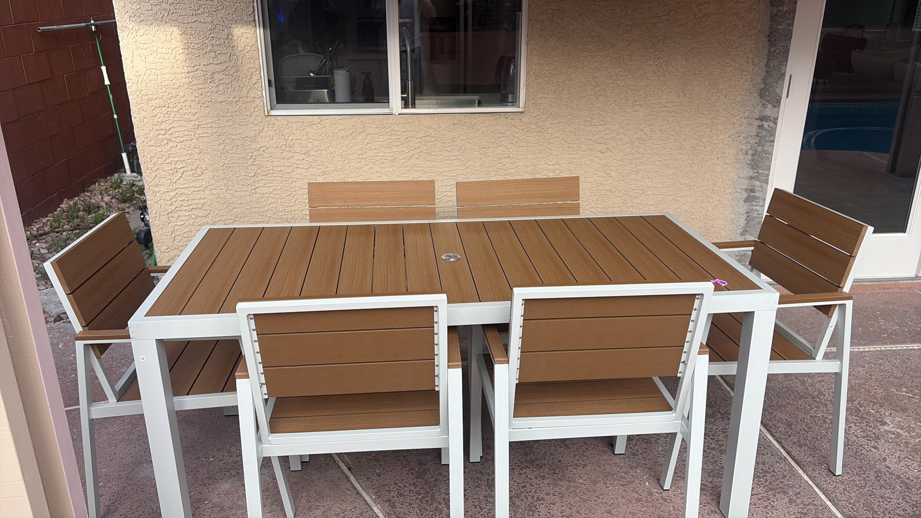 Vexwalx 7-Piece Outdoor Dining Set, Aluminum Dining Table Set for 6, Patio Table and Chairs Set with Umbrella Hole, All Weather HDPS Outdoor Table and Chairs for 6 (Gray-Teak) customer photo 2