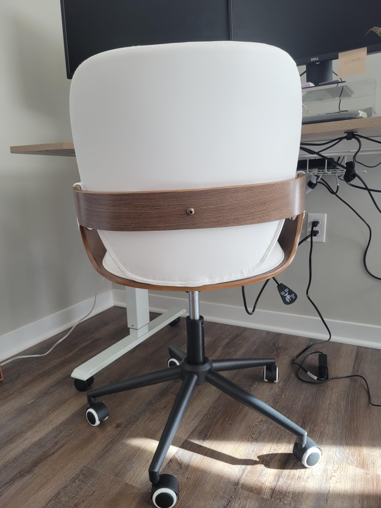Mid Century Modern Office Chair, Floor Protective Silent Casters | Ergonomic Curved Back, Bentwood Frame, 360° Swivel & Rocking Function, Height Adjustable 19