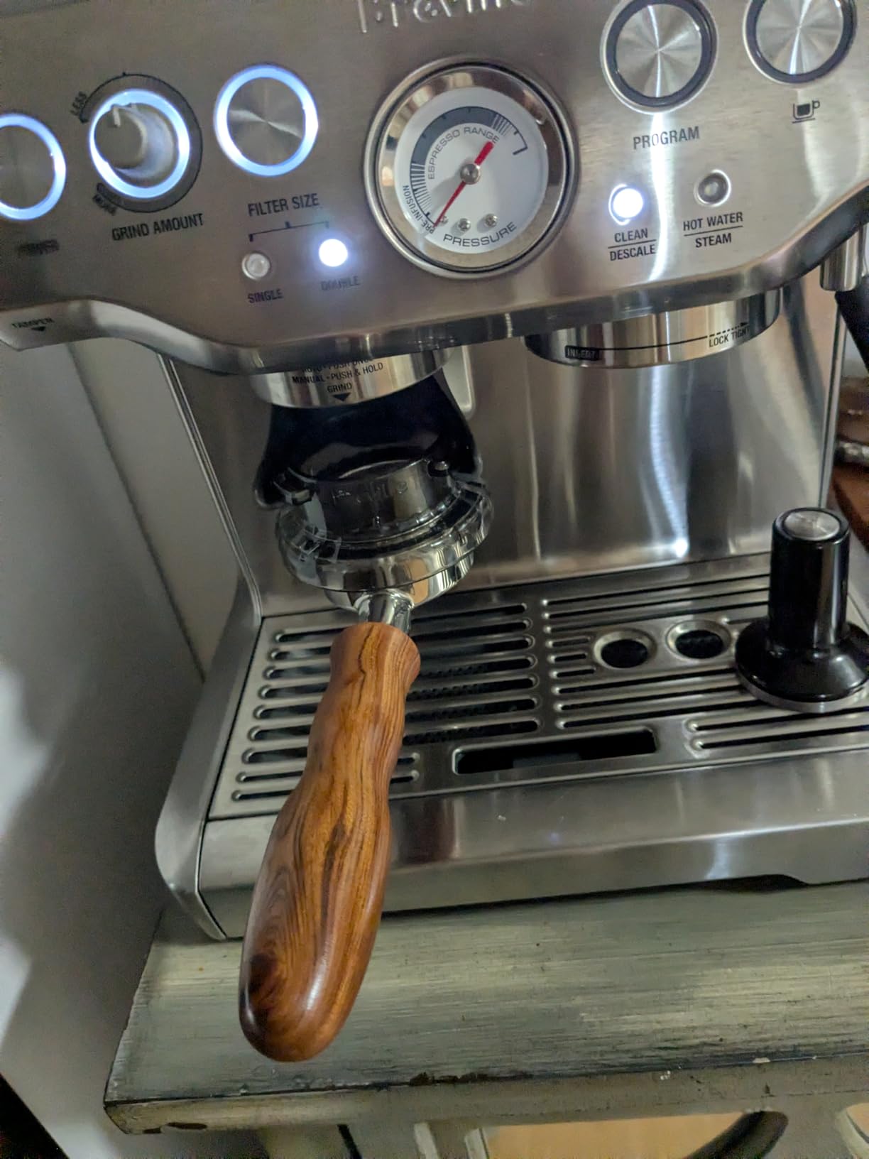 54mm Bottomless Portafilter for Breville Barista Express Pro Touch | Naked Portafilter with 16-18g Filter Basket & 53.3mm Puck Screen, 304 FG Stainless Steel, Walnut Handle Espresso Accessories customer photo 1