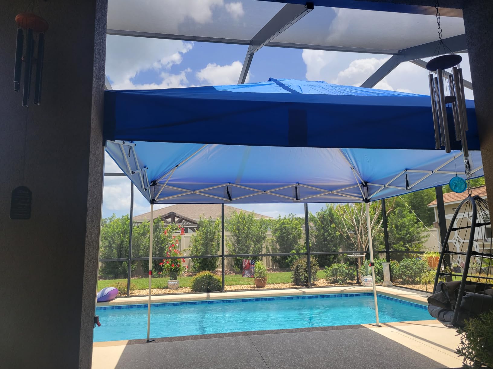 WEIZE 10x10 Pop Up Canopy Tent, 1-Button Push Setup Canopy Tent, Adjustable Height Instant Portable Shelter, Portable Roller Bag, Easy Outdoor Sun Shade for Events, 4 Weight Bags, Blue customer photo 1