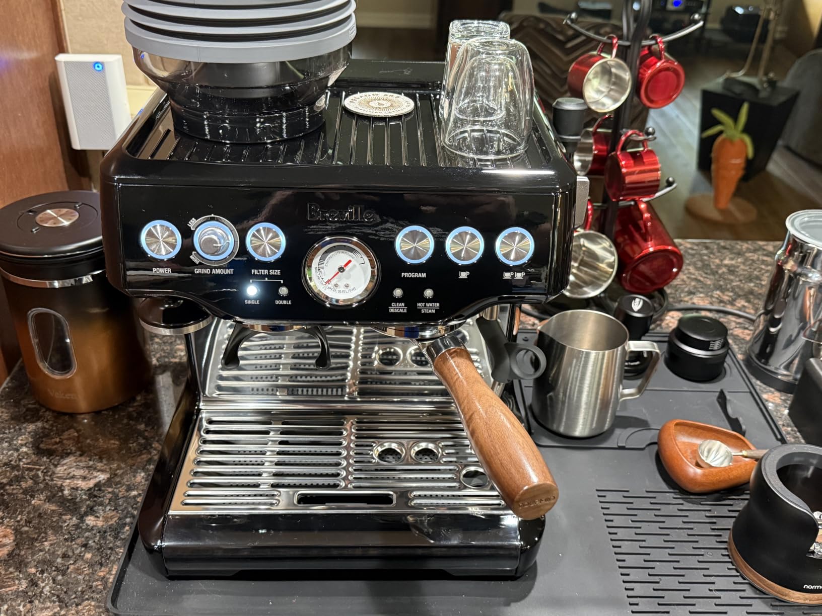 Bottomless Portafilter 54mm for Breville Barista | Walnut handle with lay-flat design helps prevent tipping during prep. Fits Express, Pro, Touch, Bambino Plus and Infuser customer photo 2