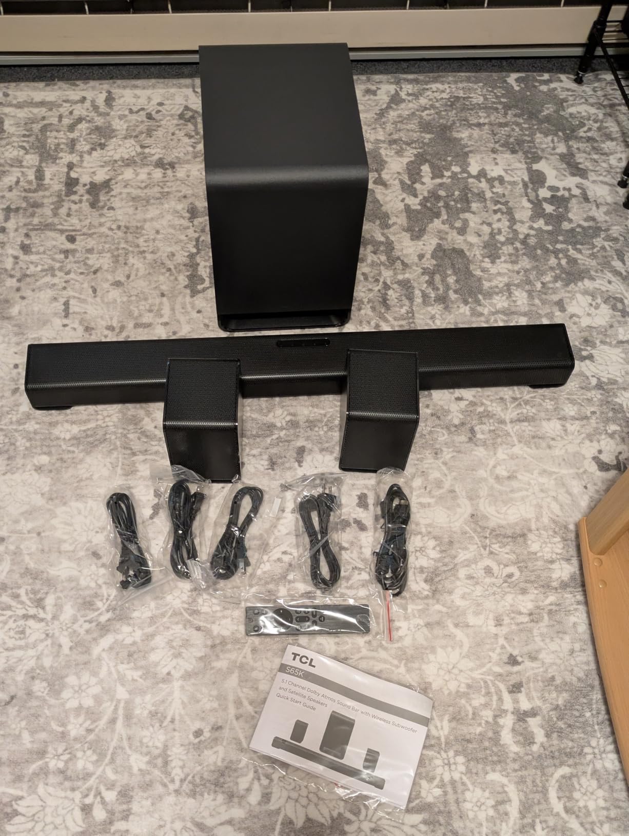 TCL S65K S Series 5.1 Channel Soundbar System with Dolby Atmos, DTS:X, Wireless Subwoofer, Wireless Surround Speakers, Bluetooth Music Streaming, and AI Sonic Auto Room Calibration customer photo 1