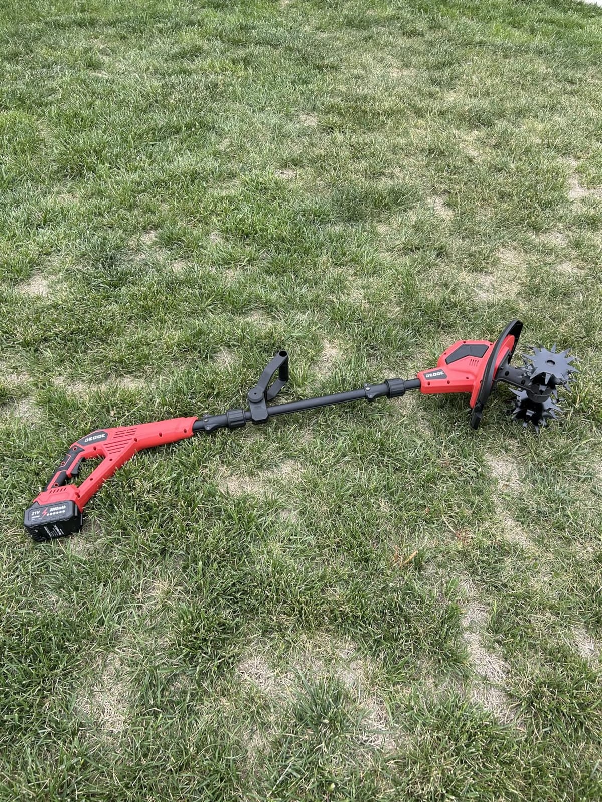 DEGGE 21V Cordless Tiller Cultivator with 2 x 3.0Ah Batteries and Charger, 48 Steel Tines, 9-Inch Tilling Width and 6.7-Inch Depth, Electric Tiller for Gardening, Raised Beds and Small Gardens customer photo 2