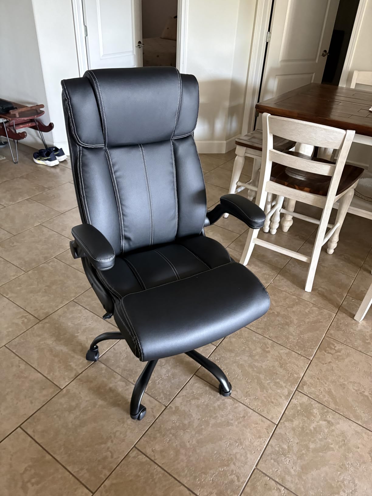 Office Chair, Ergonomic Executive Desk Chair with Lumbar Support for Lower Back Pain Relief, Padded Flip-Up Armrests, Leather Home Office Chair, Black customer photo 1