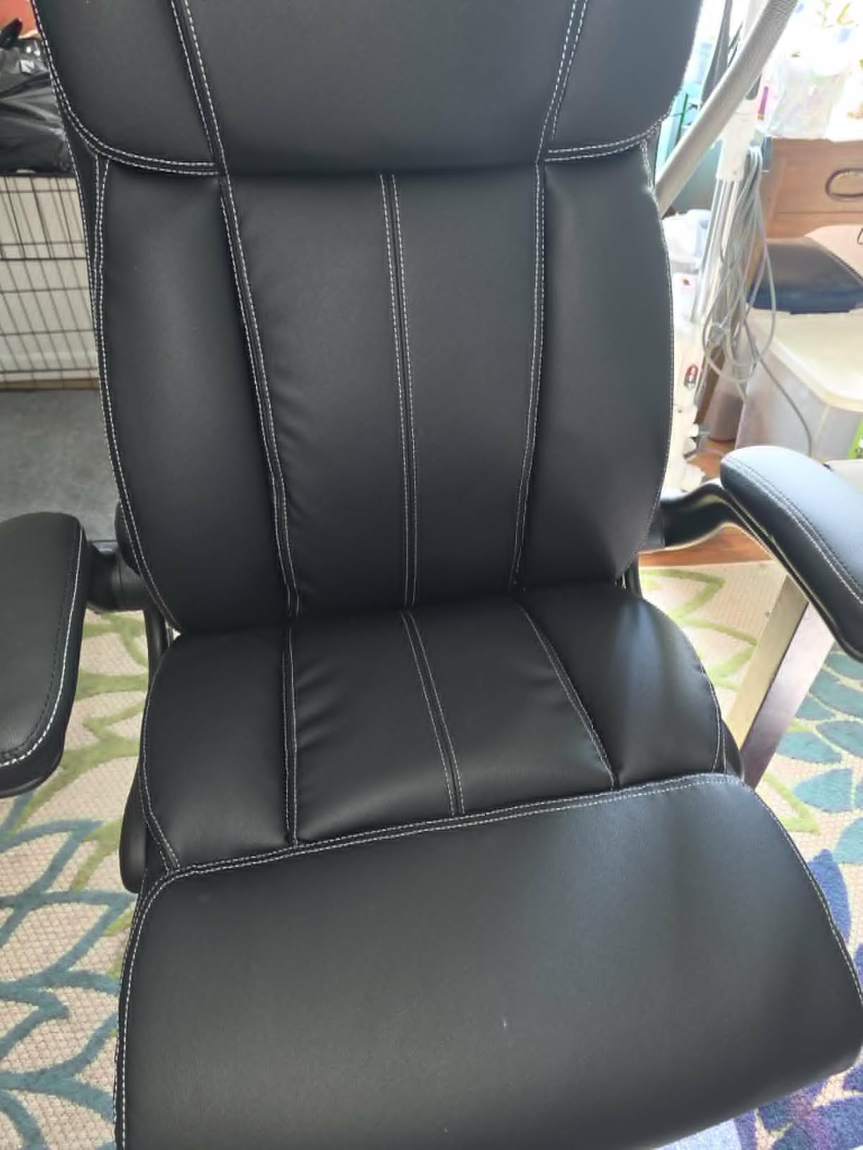 Office Chair, Ergonomic Executive Desk Chair with Lumbar Support for Lower Back Pain Relief, Padded Flip-Up Armrests, Leather Home Office Chair, Black customer photo 2