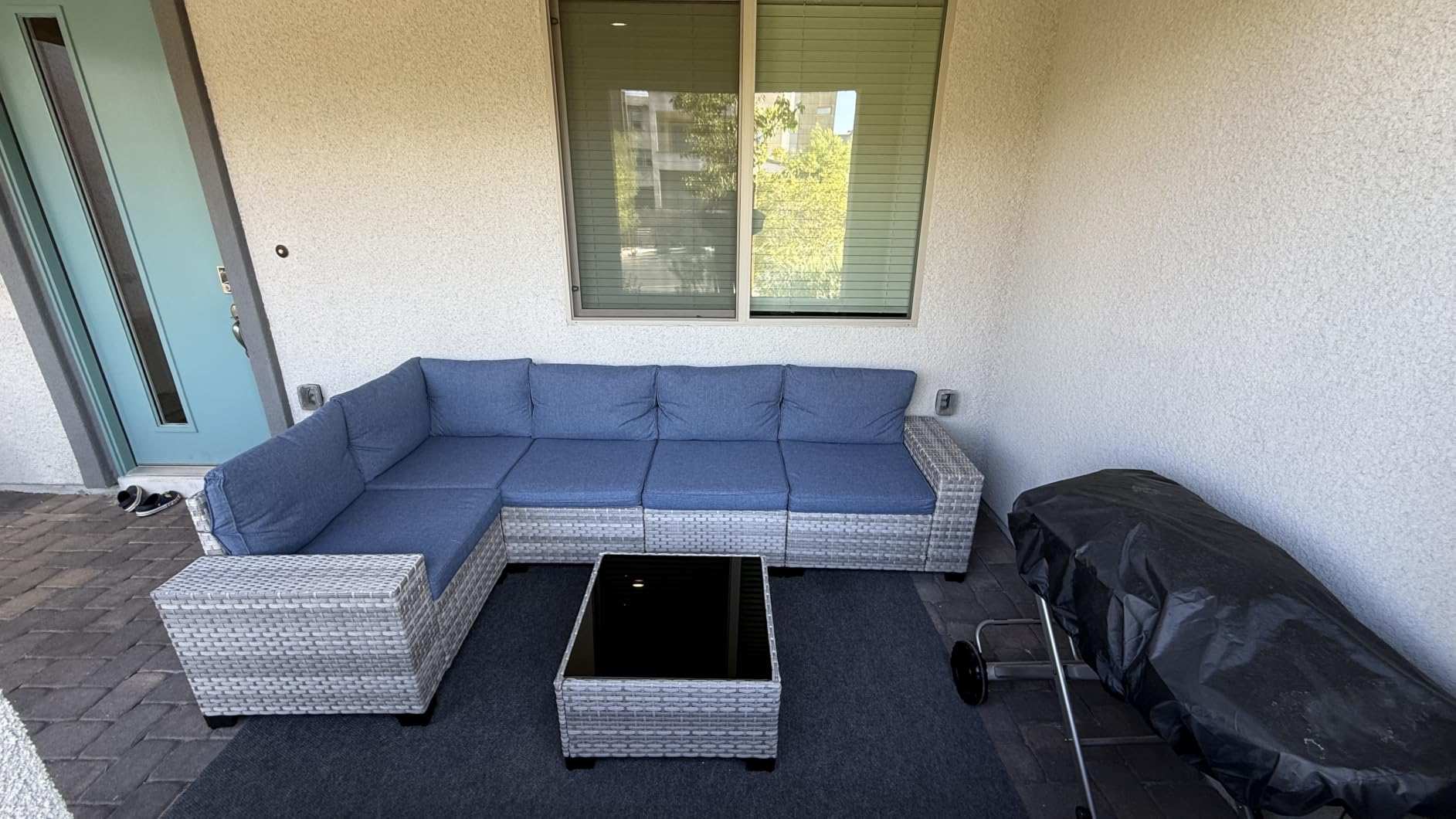 6 Piece Outdoor Sectional Sofas, 5-Seats Wicker Patio Furniture Set with 4