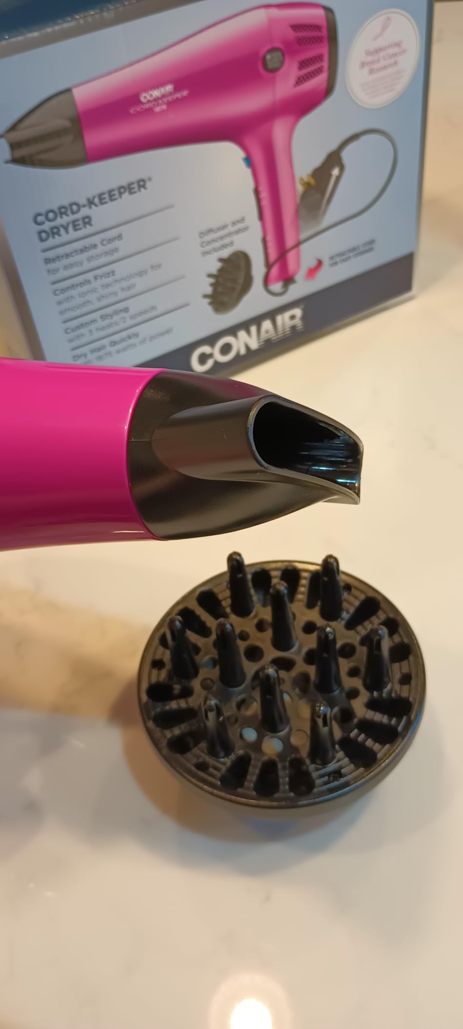Conair Hair Dryer with Diffuser and Concentrator, 1875W, Pink customer photo 1
